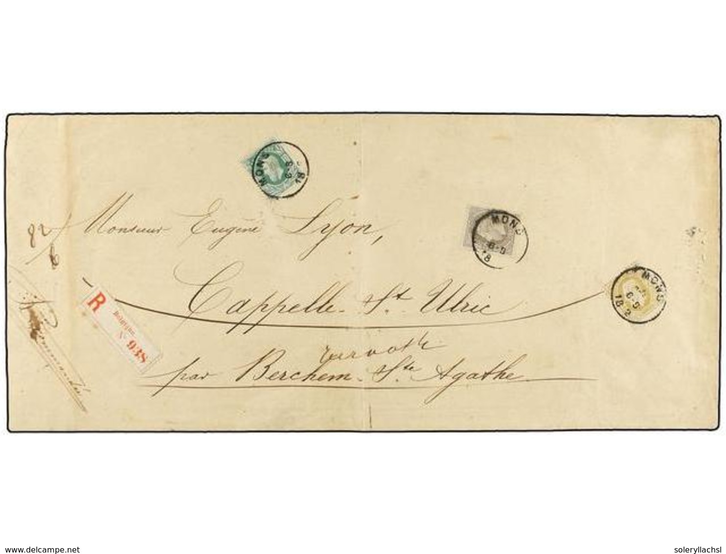 144 BELGICA. Of.30, 32, 35. 1882. MONS To CHAPPELLE SAINT ULRIC. Large Business Envelope Franked With <B>10 Cts. </B>gre - Andere & Zonder Classificatie