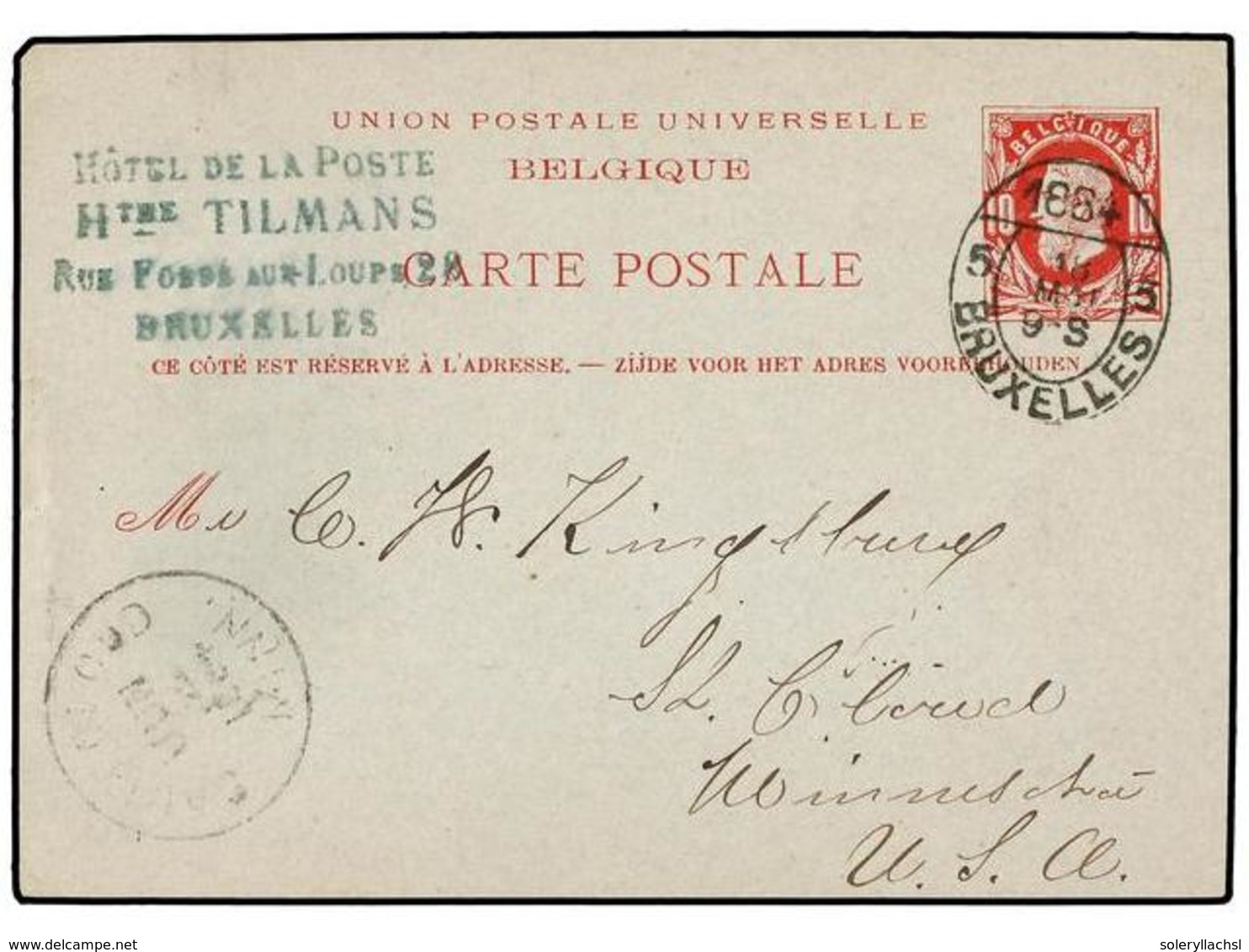 151 BELGICA. 1884. BRUXELLES To USA. <B>10 Cts.</B> Red Postal Stationery Card Tied By Oval <B>1884/5 BRUXELLES 5</B> Ca - Andere & Zonder Classificatie