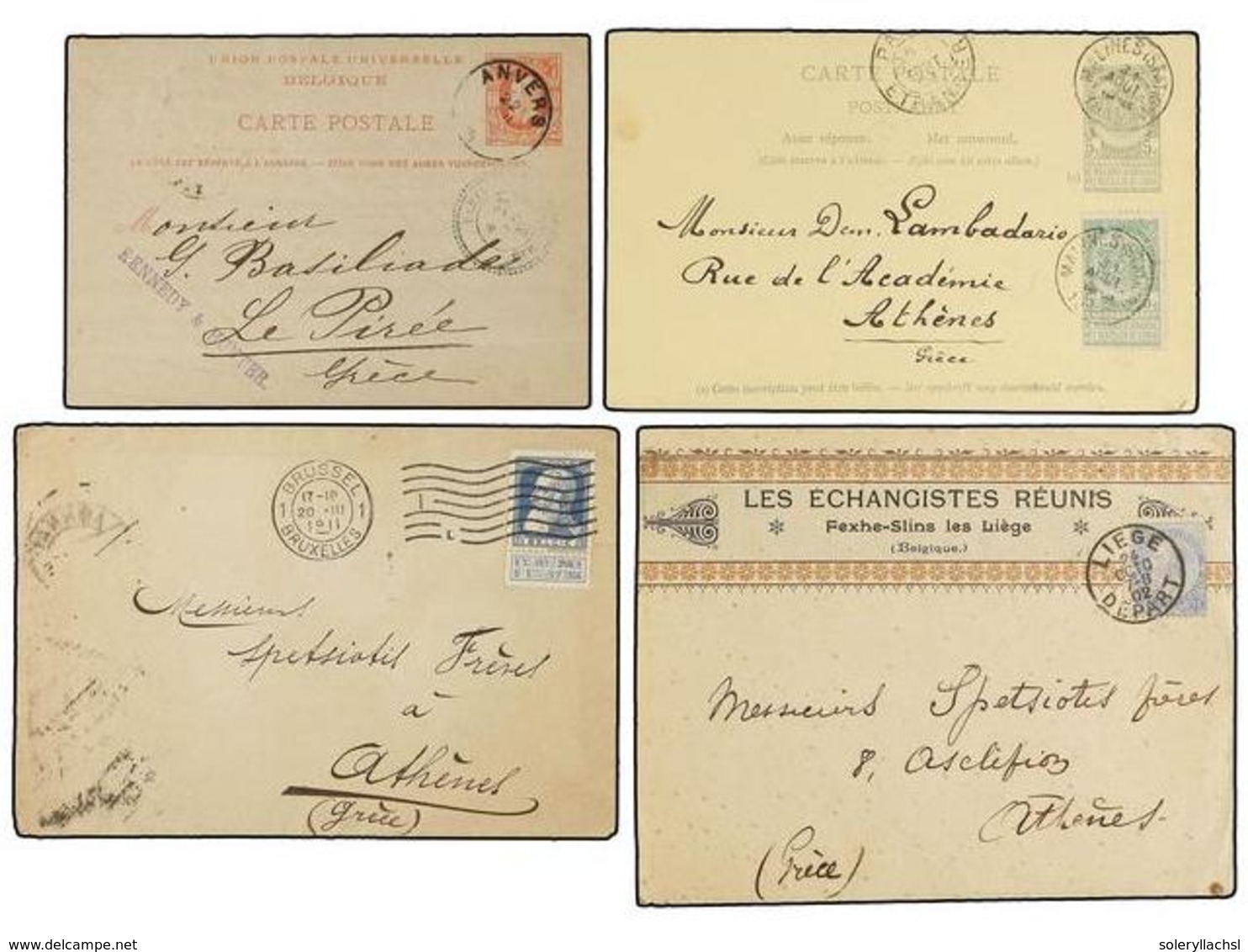 156 BELGICA. 1881-1911. FOUR Covers And Cards To GREECE Diverse Frankings. - Autres & Non Classés