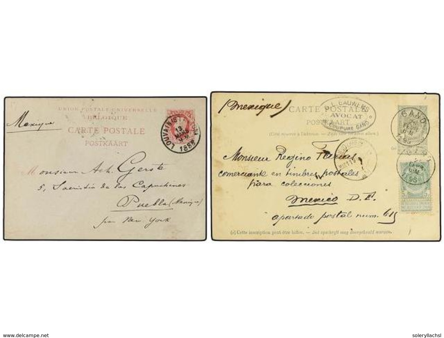 162 BELGICA. 1888-95. TWO Postal Stationery Cards To MEXICO. - Sonstige & Ohne Zuordnung