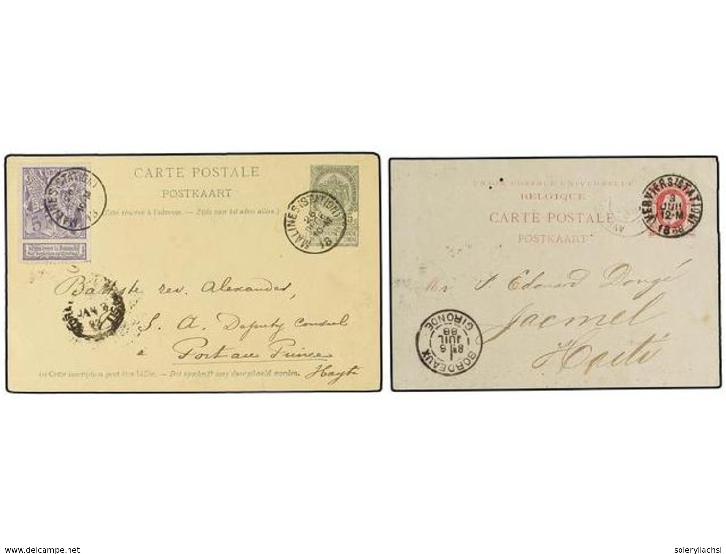 163 BELGICA. 1888-97. TWO Postal Stationery Cards To HAITI. - Andere & Zonder Classificatie