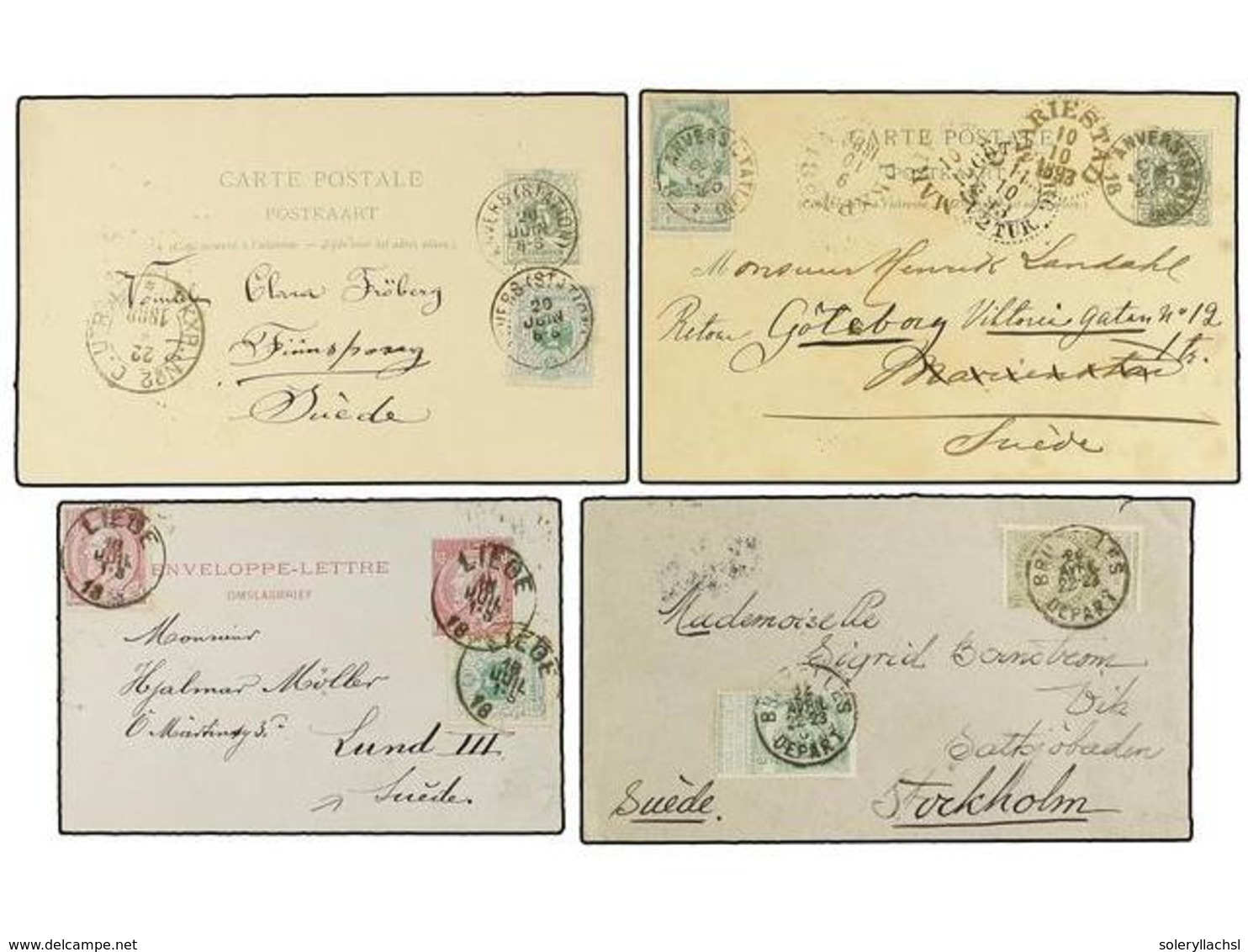 164 BELGICA. 1888-1900. EIGHT Covers And Cards To SWEDEN With Diverse Frankings. - Autres & Non Classés