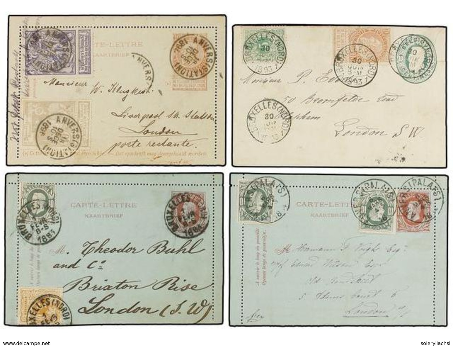 191 BELGICA. 1893. FOUR Postal Stationery To GREAT BRITAIN With Diverse Frankings. - Andere & Zonder Classificatie