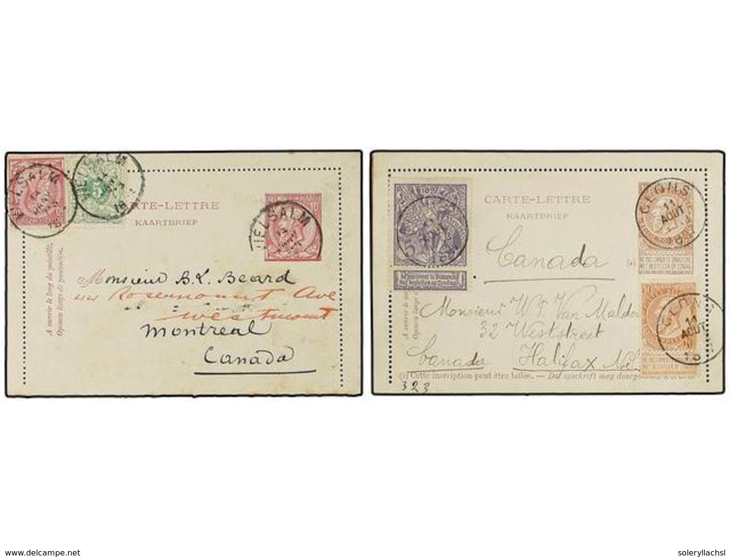 193 BELGICA. 1893-97. TWO Postal Stationery Cards To CANADA. - Other & Unclassified