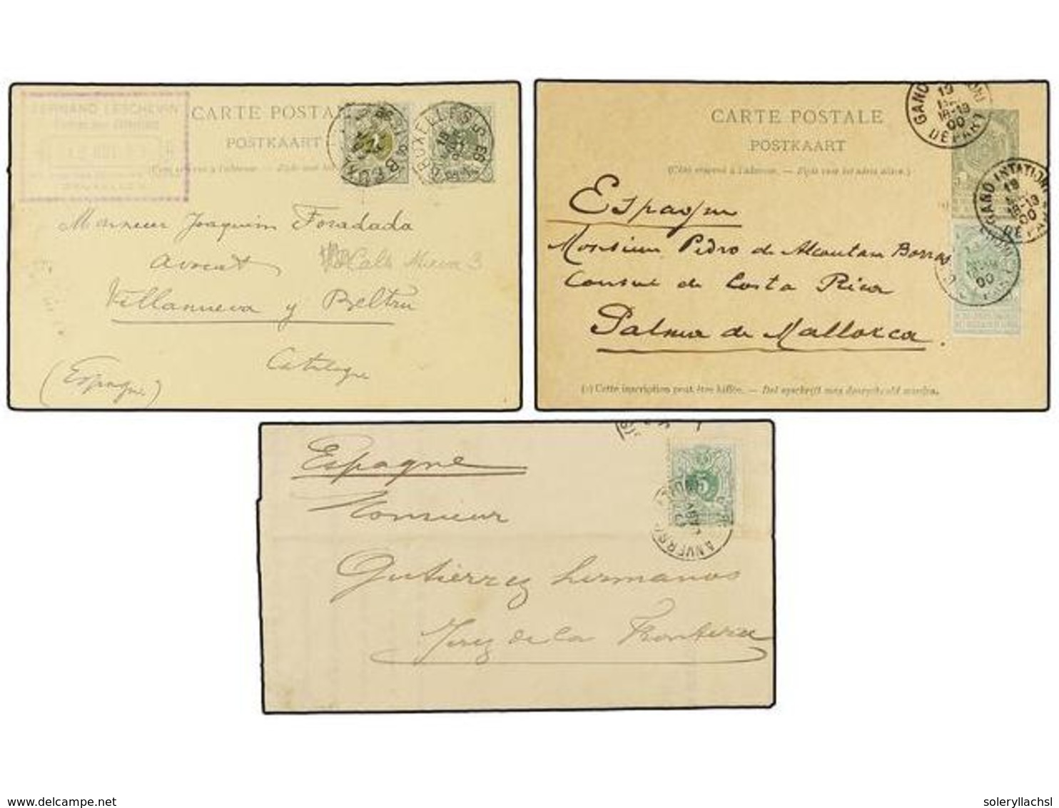 197 BELGICA. 1893-1907. FIVE Covers And Cards To SPAIN With Diverse Frankings. - Sonstige & Ohne Zuordnung