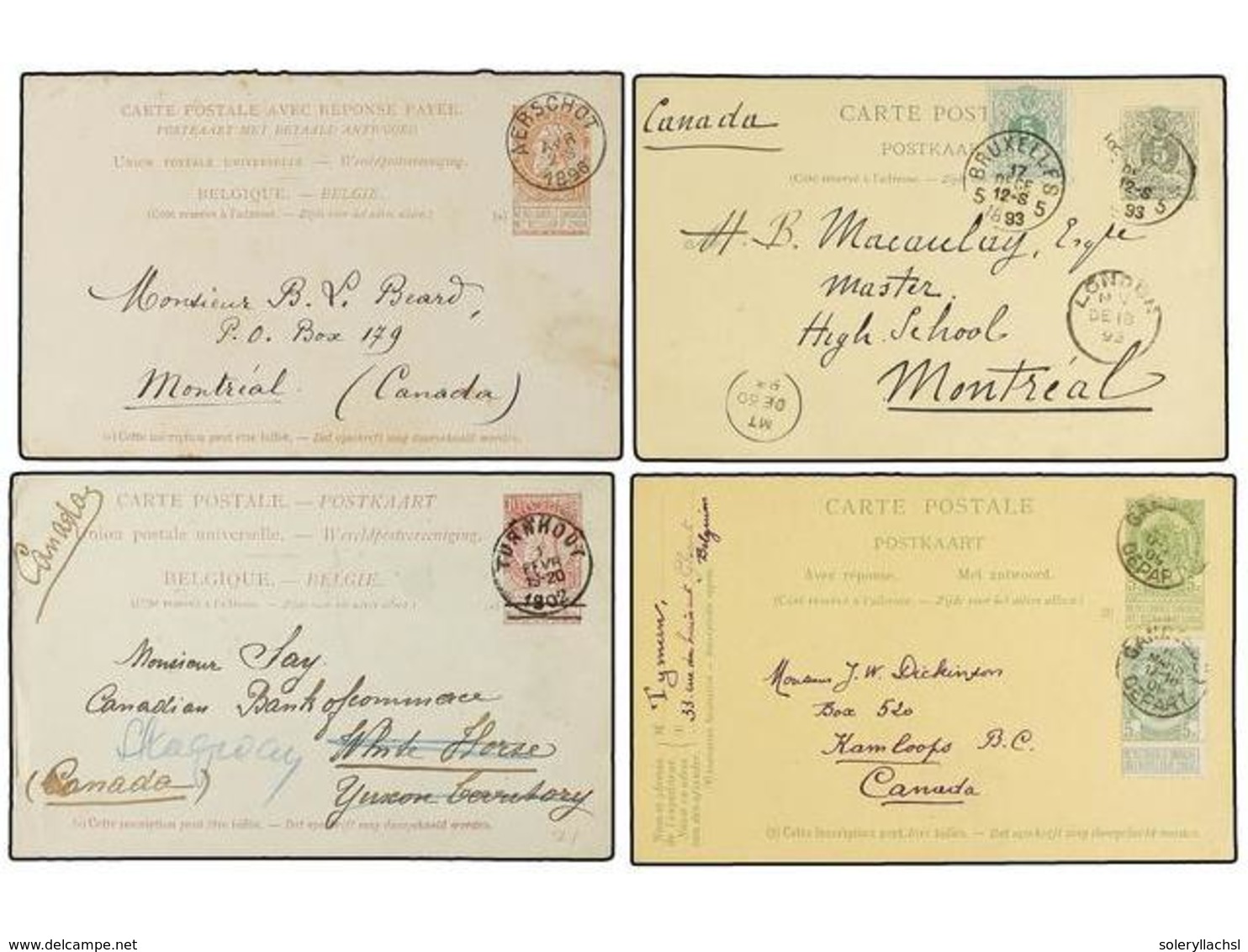 198 BELGICA. 1893-1909. FOUR Postal Stationery Cards To CANADA. - Other & Unclassified