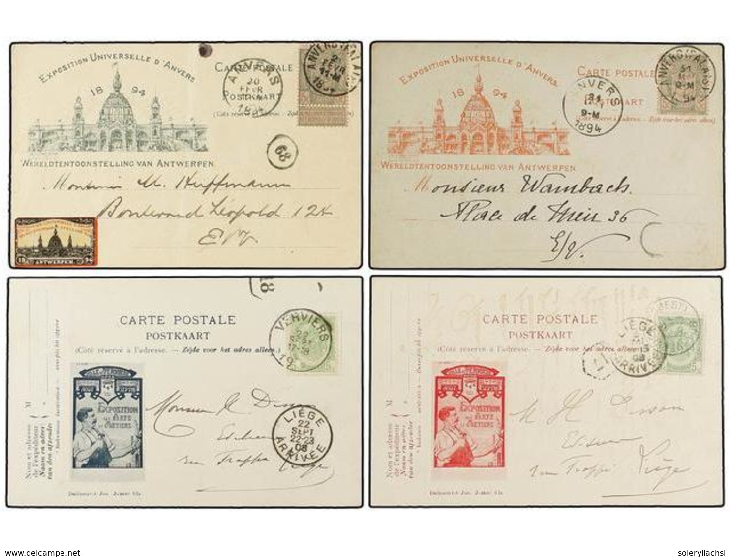201 BELGICA. 1894-98. TWO Cards <B>EXPOSITION UNIVERSALE D'ANVERS</B> And 2 Cards<B> EXPOSITION ARTS ET METIERS VERVIERS - Sonstige & Ohne Zuordnung