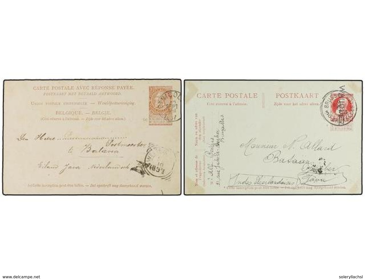 227 BELGICA. 1897-1912. TWO Postal Stationery Cards Sent To BATAVIA (Nederlands Indies). - Andere & Zonder Classificatie