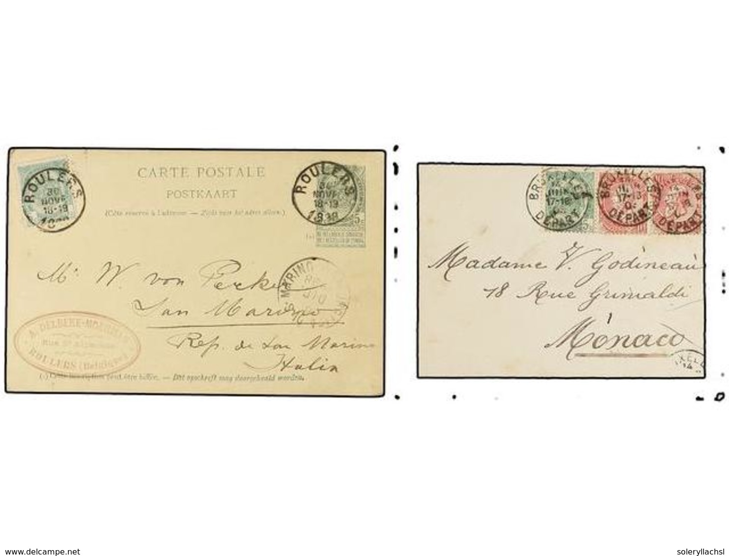 237 BELGICA. 1898-1903. Cover And Card To MONACO And SAN MARINO. - Other & Unclassified