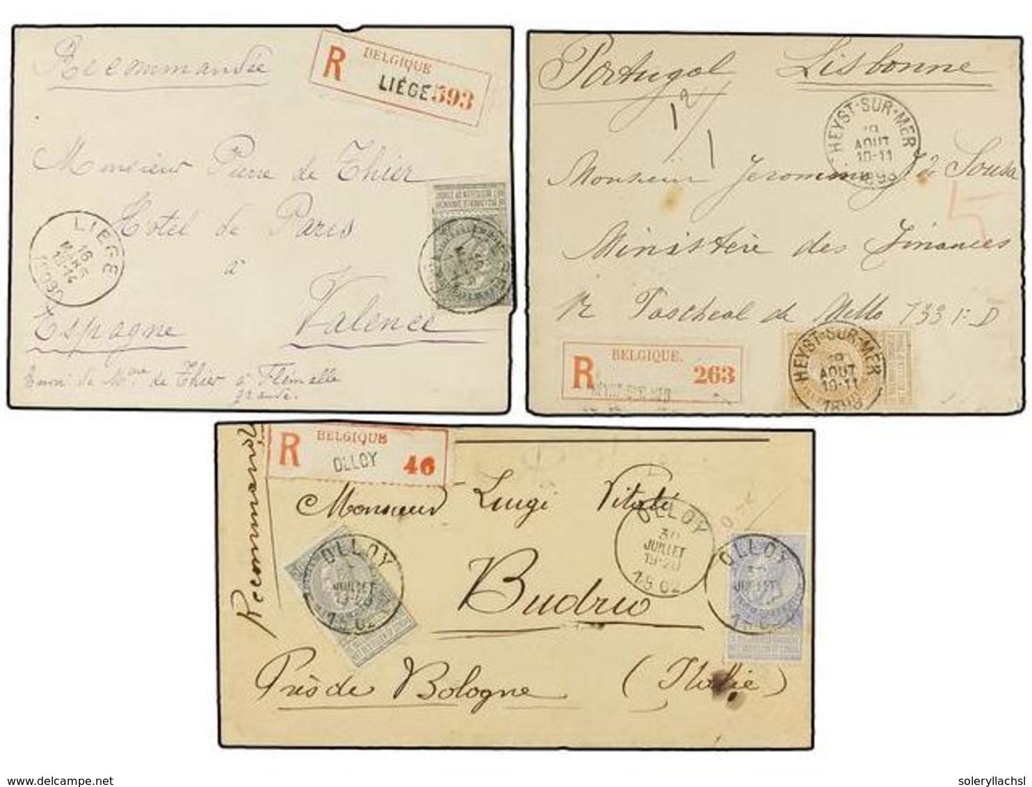 238 BELGICA. 1898-1903. THREE Registered Covers To ITALY, SPAIN And PORTUGAL. Diverse Frankings. - Other & Unclassified