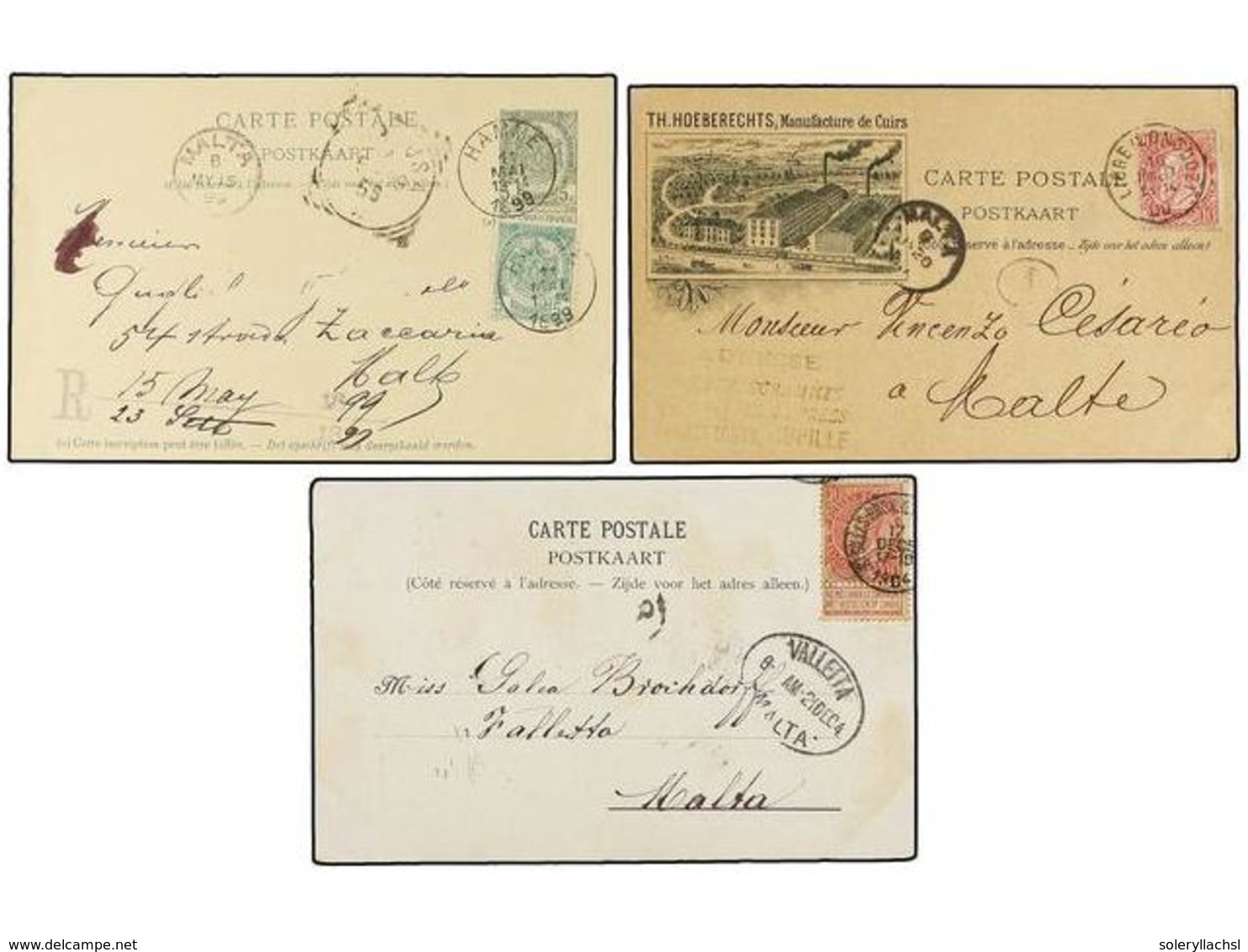 239 BELGICA. 1898-1910. FIVE Cards To MALTA. - Other & Unclassified