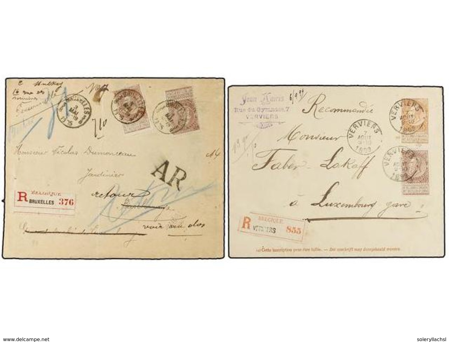 247 BELGICA. 1899-1905. TWO Registered Covers To LUXEMBOURG. <B>10+35 Cts.</B> And <B>35+35 Cts.</B> Frankings. - Autres & Non Classés