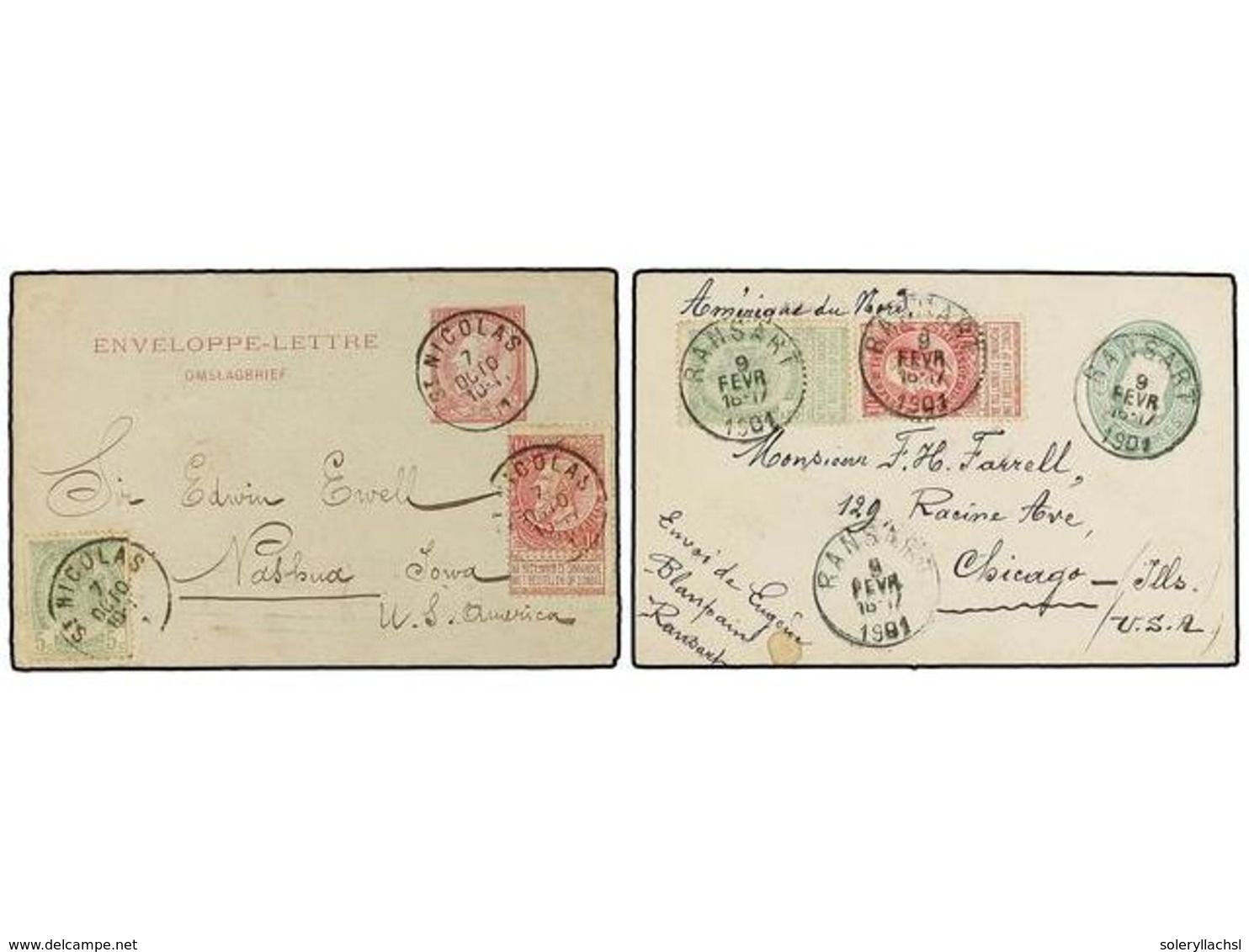 267 BELGICA. 1901. TWO Postal Stationery Envelopes To USA. - Autres & Non Classés