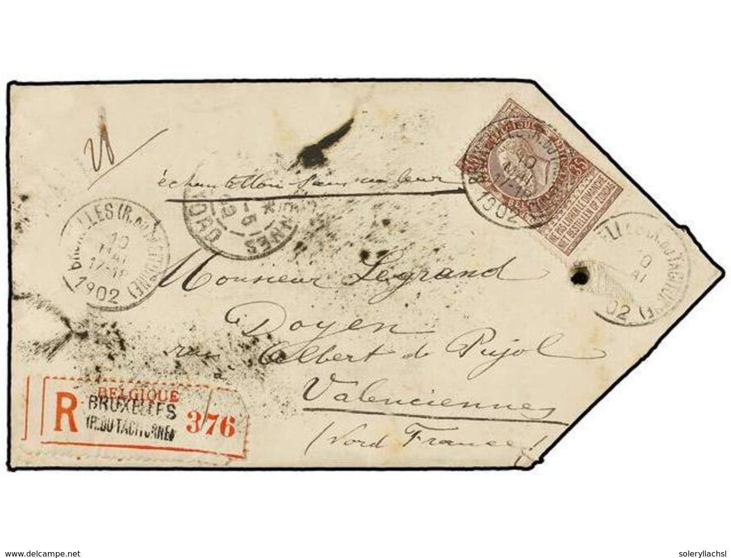 272 BELGICA. Of.61. 1902. BRUXELLES To FRANCE. Envelope <B>ECHANTILLON SANS VALEUR</B> Franked With <B>35 Cts. </B>brown - Sonstige & Ohne Zuordnung