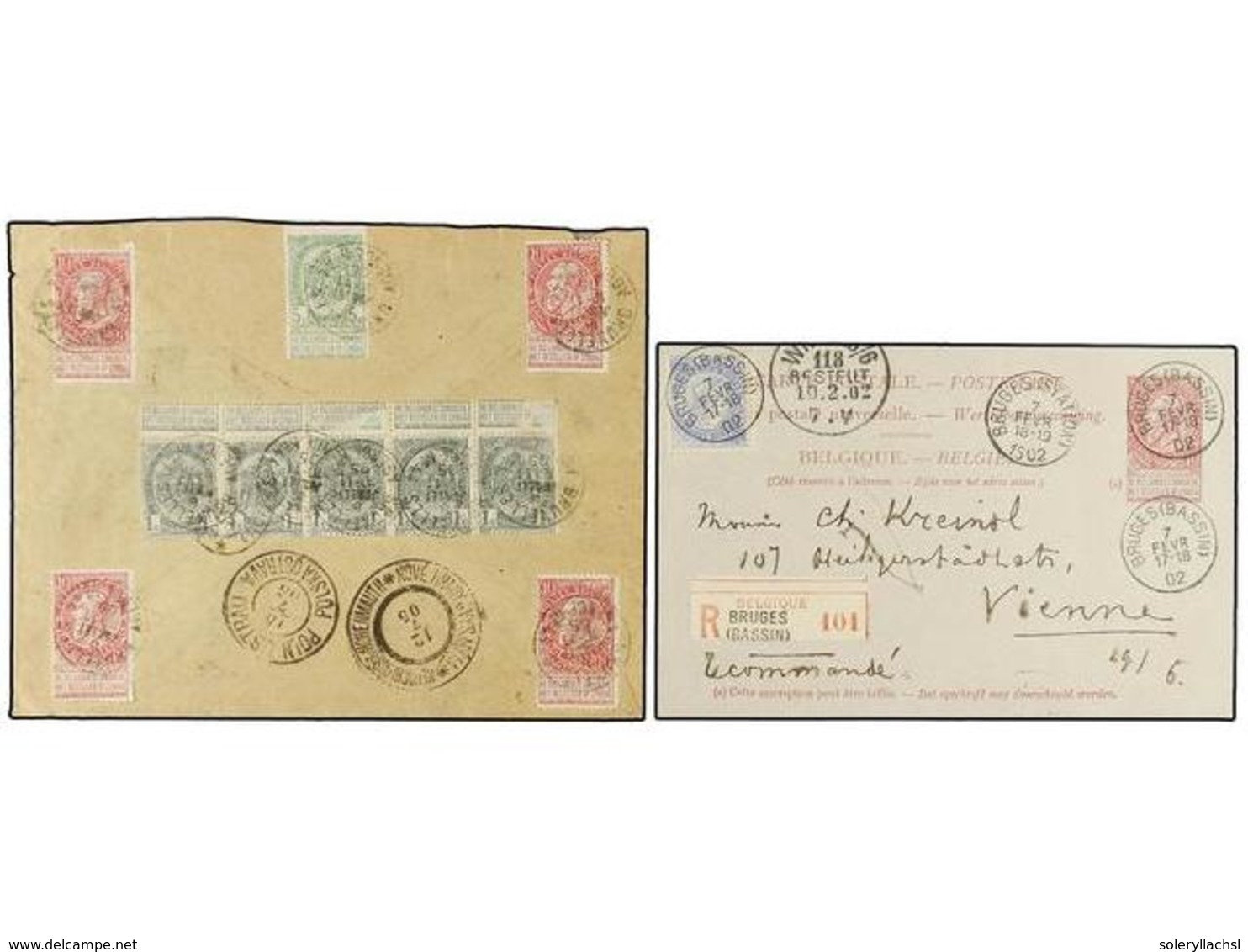 274 BELGICA. 1902-05. TWO Registered Covers To AUSTRIA. <B>10+25 Cts.</B> And <B>1</B> (5)<B>+5+10</B> (4) <B>cts. </B>f - Andere & Zonder Classificatie