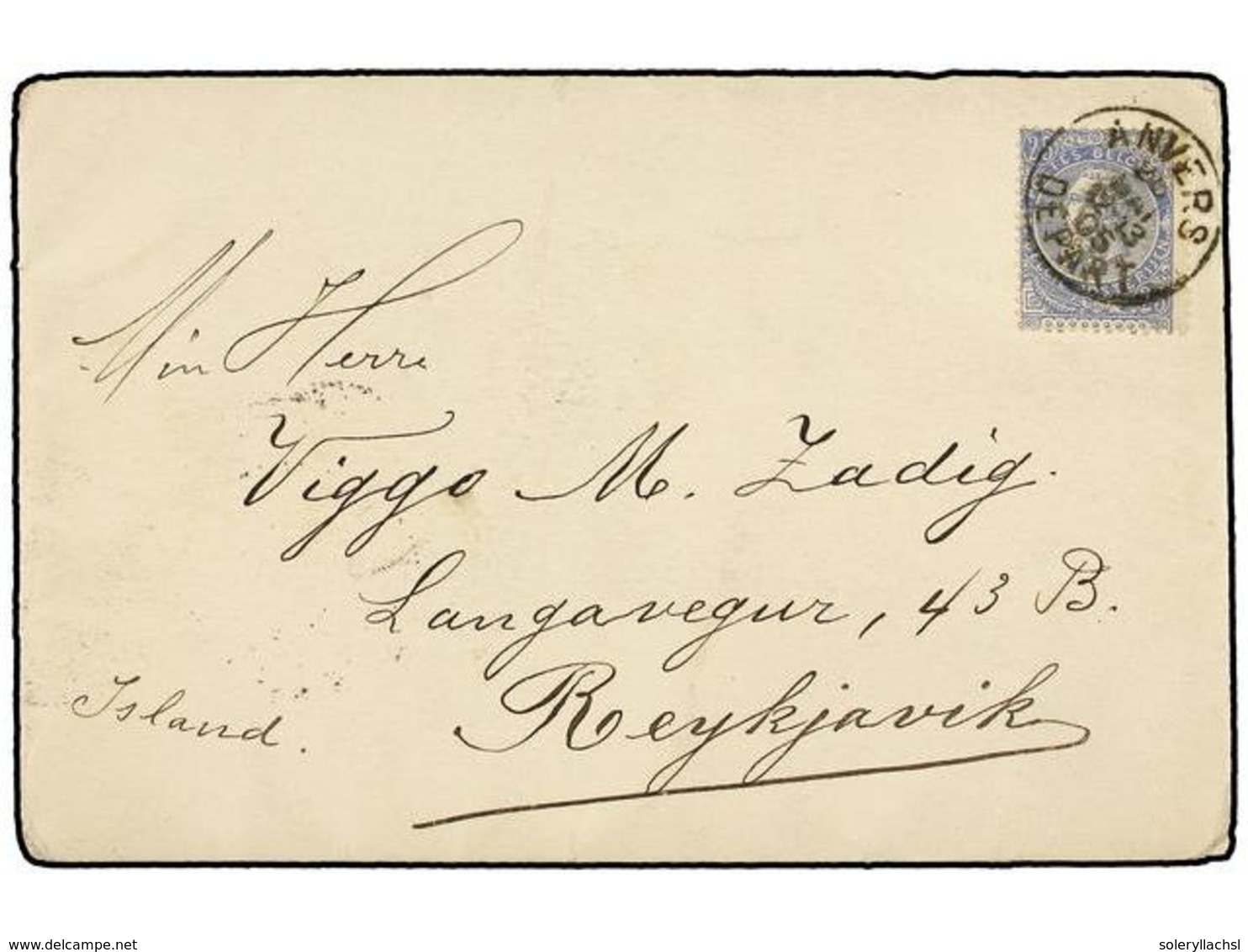 293 BELGICA. Ed.60. 1905. ANVERS To REYKJAVIK (Iceland). Envelope Franked With <B>25 Cts.</B> Stamp, Arrival Cds On Reve - Sonstige & Ohne Zuordnung