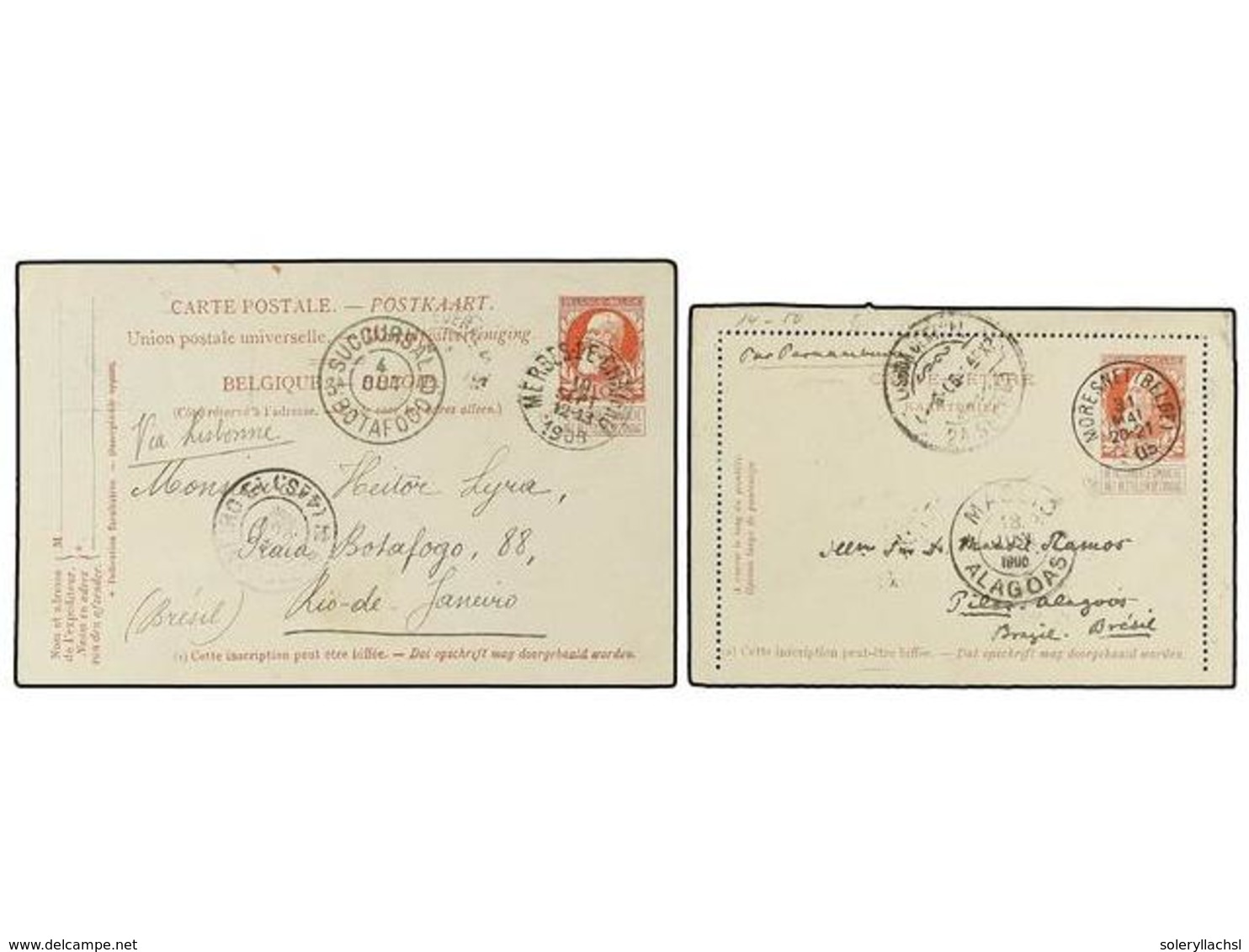 294 BELGICA. 1905-06. TWO Postal Stationery Cards To BRAZIL. - Andere & Zonder Classificatie