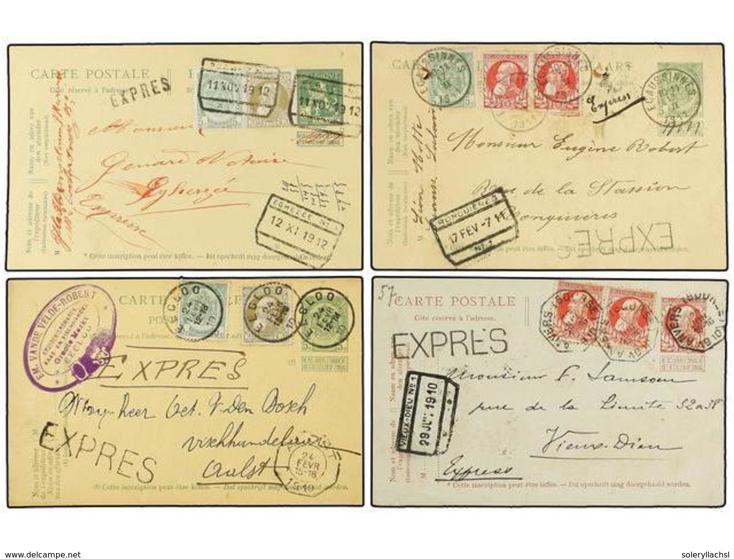 298 BELGICA. 1906-12. TEN Postal Stationery With Diverse Frankings And <B>EXPRESS</B> Marks. - Andere & Zonder Classificatie
