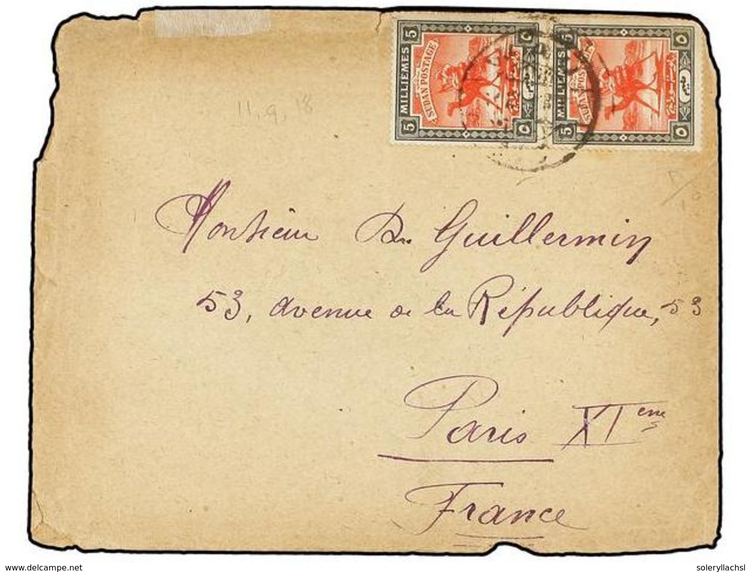 311 CONGO BELGA. 1918 (August). ZEMIO (French Equatorial And Belgium Congo Border) To PARÍS Sent Vía Sudan With Two <B>5 - Andere & Zonder Classificatie