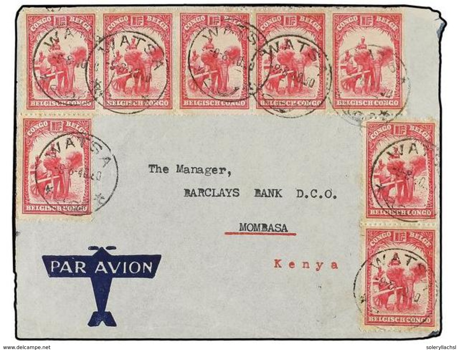 312 CONGO BELGA. 1940. WATSA To MOMBASA (Kenya). <B>1 Fr.</B> (8) Air Mail Cover Send Via JUBA (Soudan). - Other & Unclassified