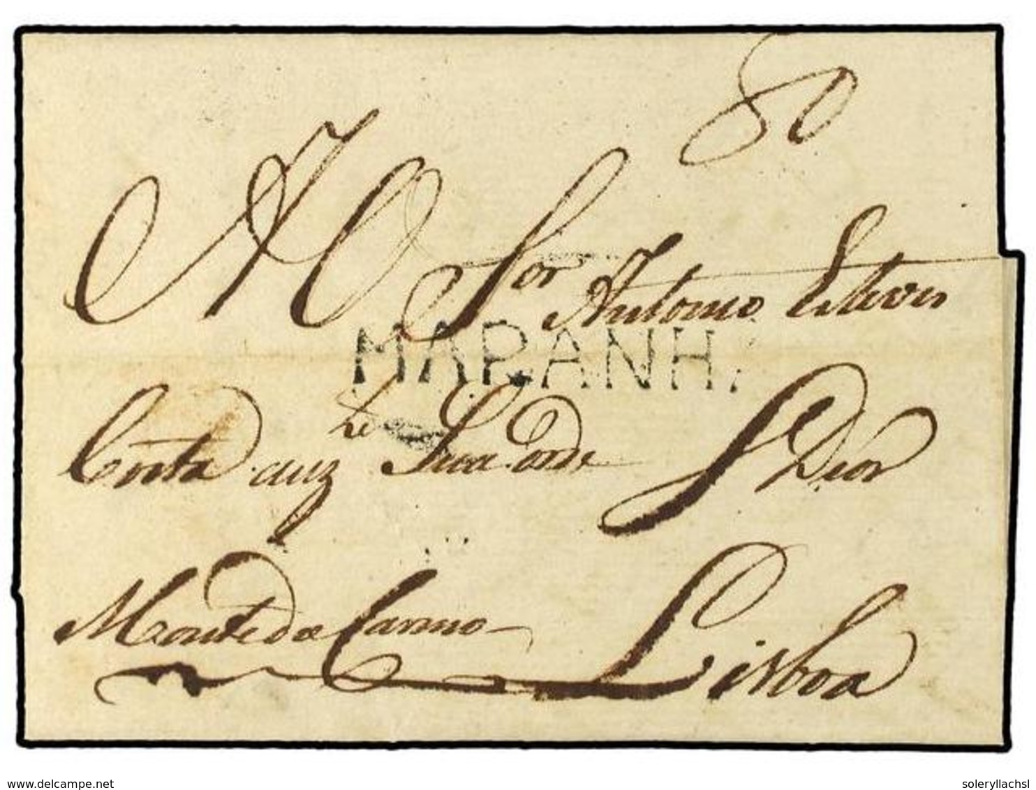 318 BRASIL. 1814 (19-Junio). MARANAHO (Brasil) A LISBOA. Marca Lineal <B>MARANAHO</B> , Muy Rara Usada Durante El Period - Sonstige & Ohne Zuordnung