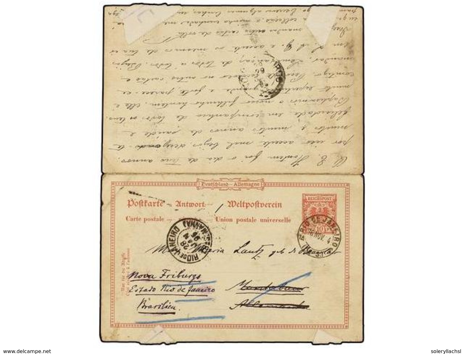 336 BRASIL. 1895. GERMANY To RIO DE JANEIRO. Double <B>10 Pf. + 10 Pf.</B> Postal Stationary Send Round Trip. Rare Compl - Autres & Non Classés