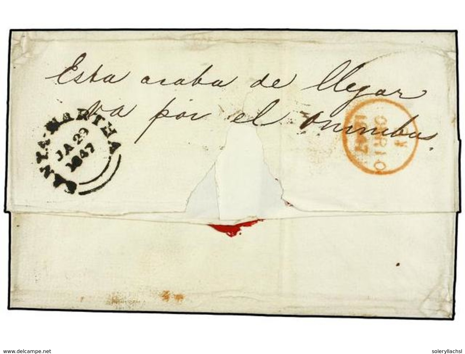 400 COLOMBIA. 1847. SANTA MARTA To LONDON. With Clear <B>SANTA-MARTHA B.P.O. Cds</B>. RARA. - Andere & Zonder Classificatie