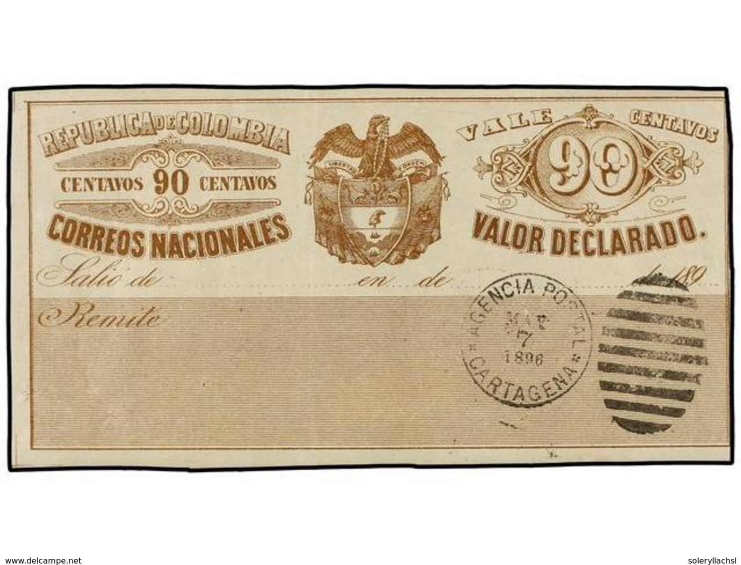 404 * COLOMBIA. Yv.18/26. 1890. CONJUNTO De 9 Etiquetas De <B>VALOR DECLARADO</B> De <B>10 Ctvos.</B> A <B>90 Ctvos.</B> - Autres & Non Classés