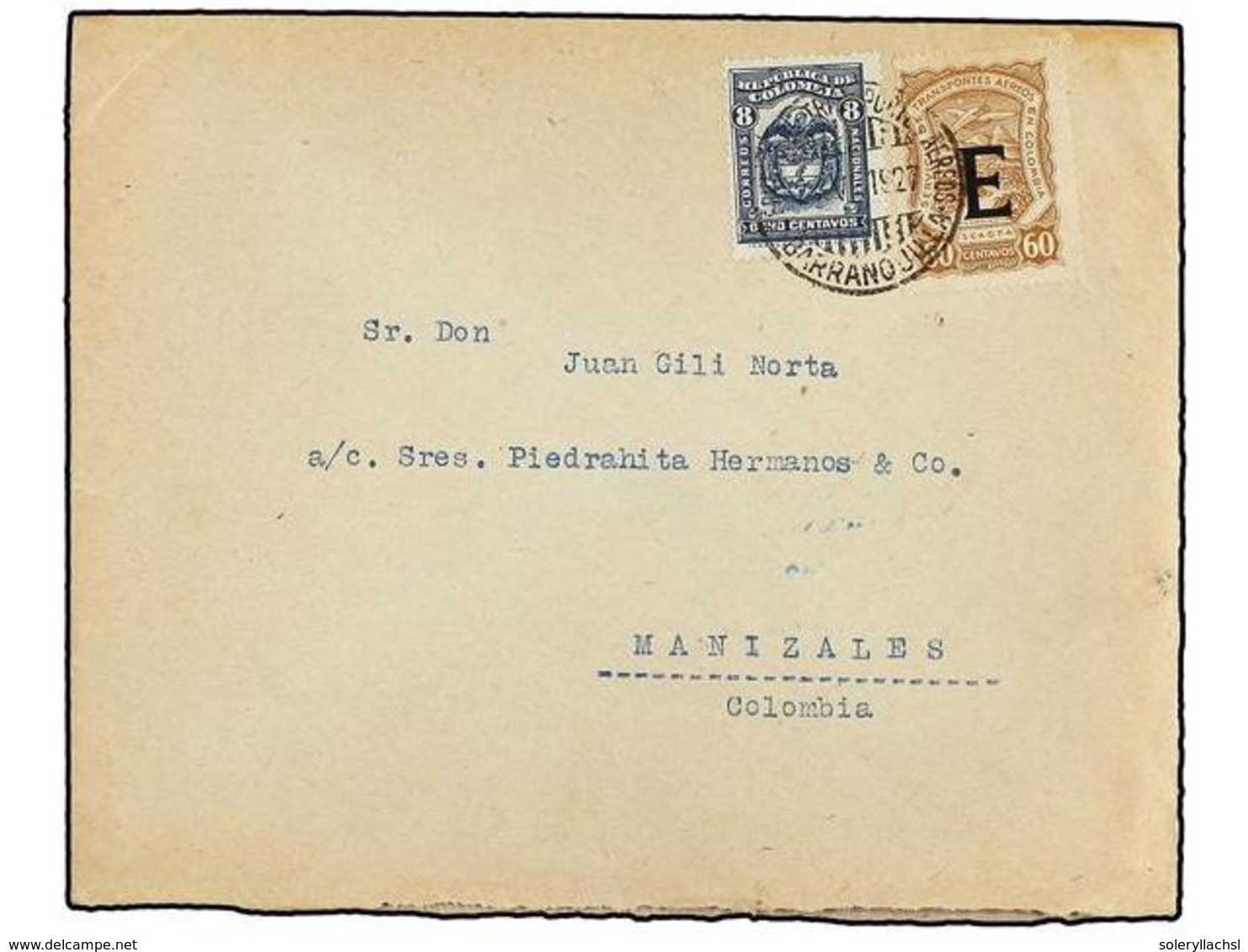 412 COLOMBIA. 1927. <B>SCADTA.</B> BARCELONA A MANIZALES. Circulada Con Sello De <B>8 Ctvos.</B> Y Sello Scadta De <B>60 - Andere & Zonder Classificatie