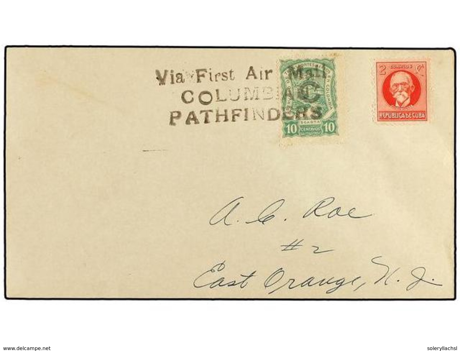 432 CUBA. 1928. <B>SCADTA.</B> Primer Vuelo CUBA-NEW JERSEY Realizado Por El Capitán Fritz Hammer. Sobre Circulado Con S - Autres & Non Classés