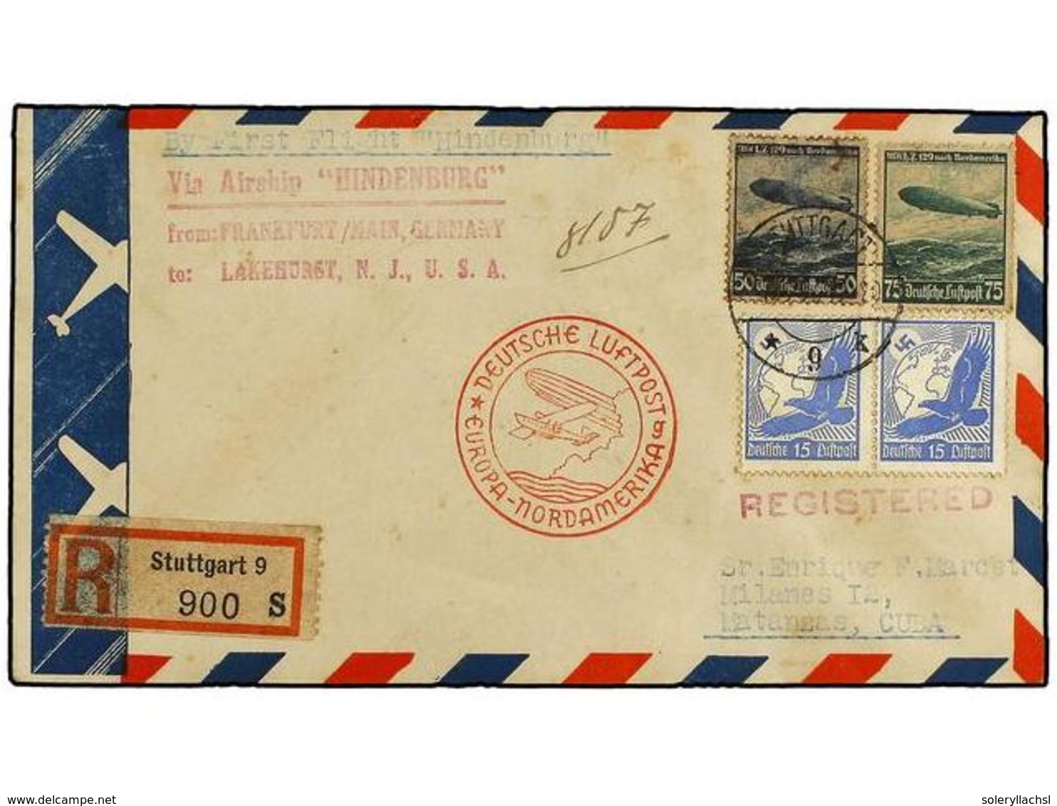 455 CUBA. 1936 (V). ALEMANIA A MATANZAS (Cuba). Circulada Por Correo Alemán Con Sellos De <B>15 Pf.</B> (2), <B>50 Pf. < - Autres & Non Classés