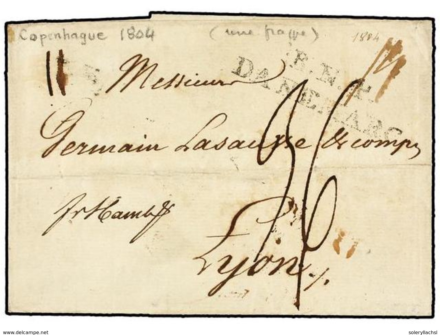 459 DINAMARCA. 1804. COPENHAGEN To FRANCE With <B>R.N.4/DANEMARK</B> Exchange Mark (Van Der Linden 2449). Via Hamburg. - Other & Unclassified