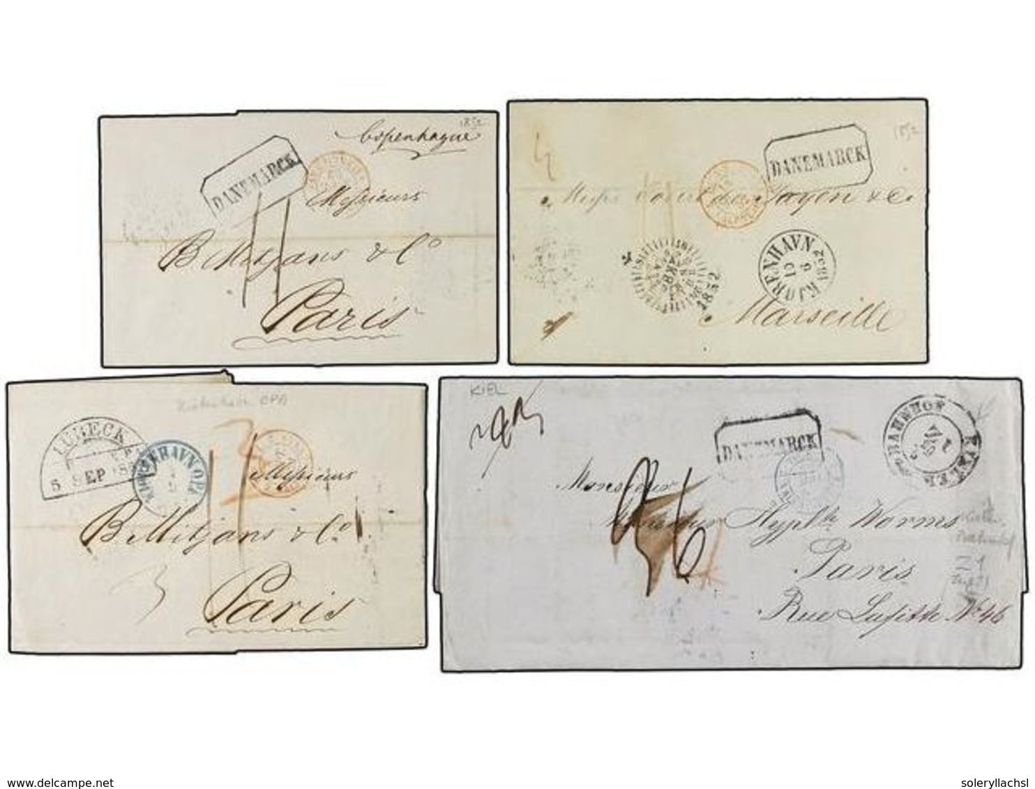 460 DINAMARCA. 1854. DENMARK To FRANCE. Four Covers With Various Entry Mark. - Other & Unclassified