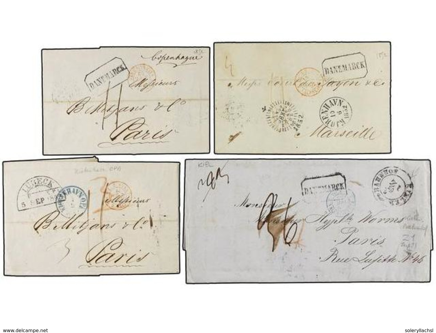 460 DINAMARCA. 1854. DENMARK To FRANCE. Four Covers With Various Entry Mark. - Sonstige & Ohne Zuordnung