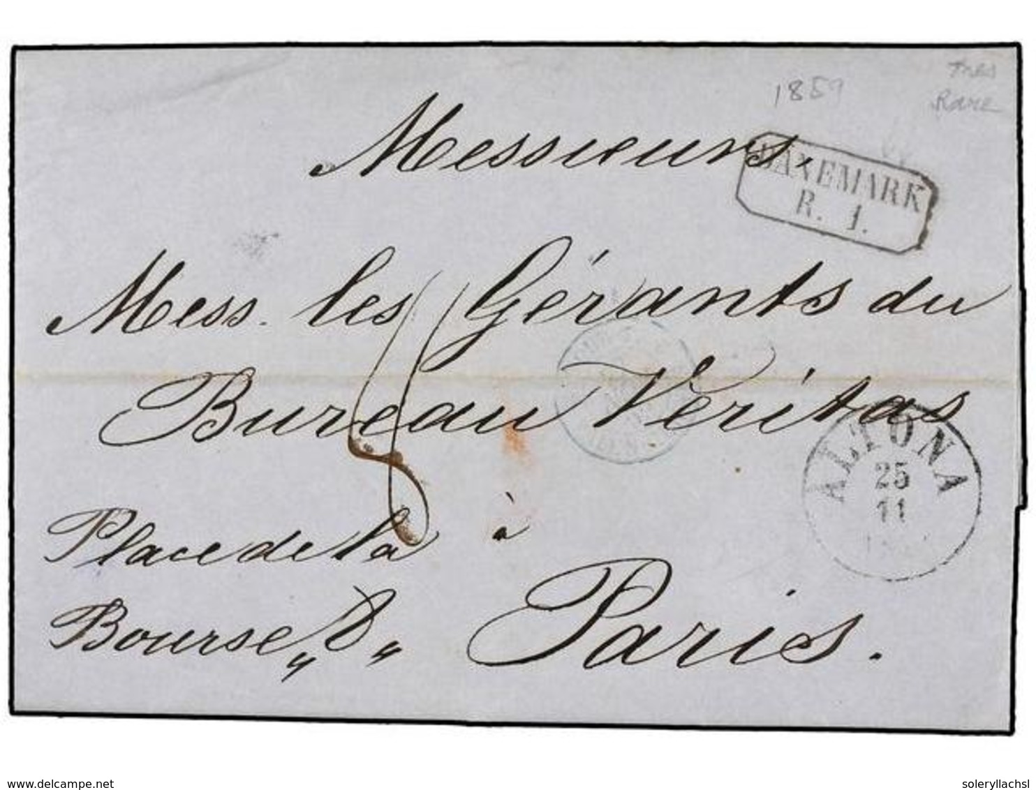 462 DINAMARCA. 1859. ALTONA To FRANCE Via Hamburg With<B> DÄNEMARK/R.1</B> Exchange Mark (Van Der Linden 903). - Other & Unclassified