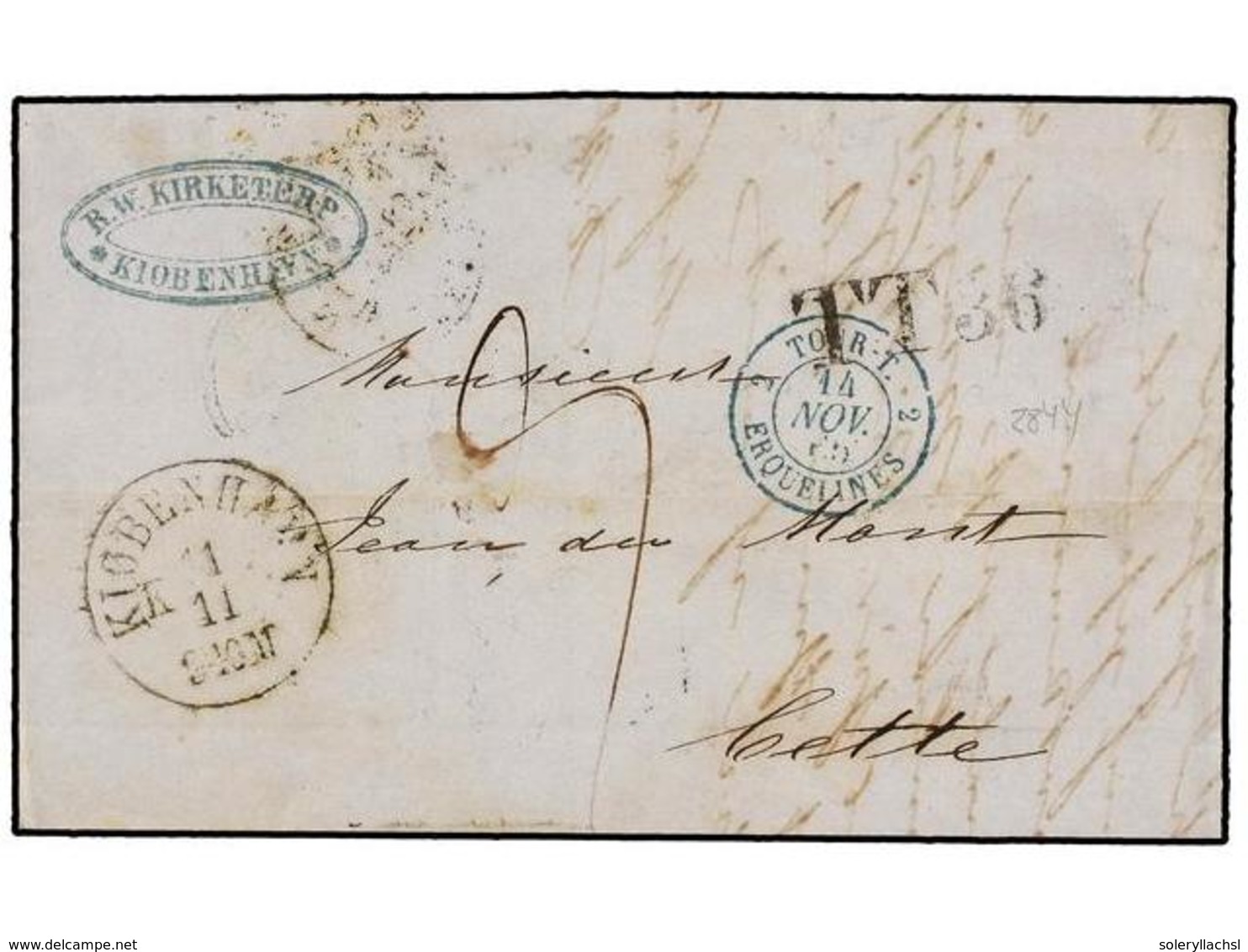 468 DINAMARCA. 1865. COPENHAGEN To FRANCE Via Luebeck With <B>TT36</B> Exchange Mark (special Type, Van Der Linden 2844) - Andere & Zonder Classificatie