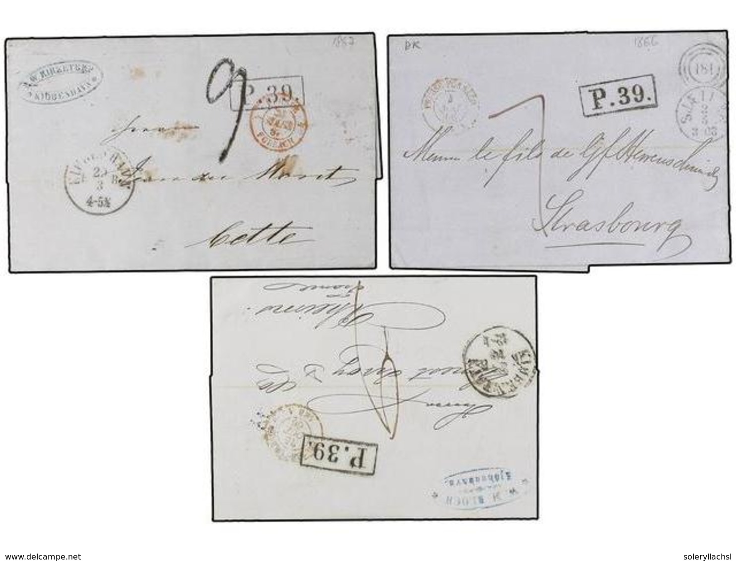 471 DINAMARCA. 1866-67. DANMARK To FRANCE. 3 Covers Sent Via Lubeck With <B>P.39</B> (Van Der Linden 2101) And On Revers - Sonstige & Ohne Zuordnung