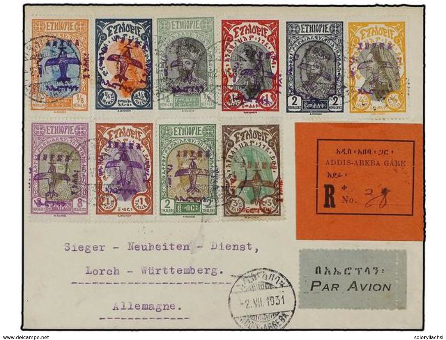 481 ETIOPIA. 1931 (2-VII). ADDIS ABBEBA A ALEMANIA. Carta Circulada Por Correo Aéreo Certificado. Precioso Franqueo. Lle - Andere & Zonder Classificatie