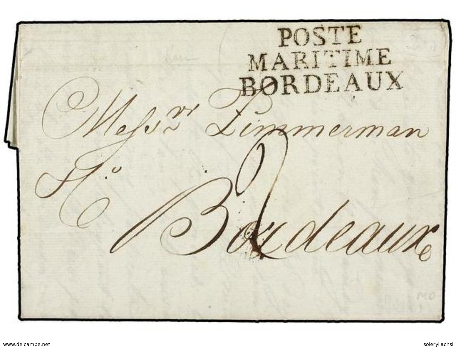 491 FRANCIA. 1805 (26 Febrero). PHILADELPHIA A BORDEAUX. Marca De Entrada <B>POSTE/MARITIME/BORDEAUX.</B> Excelente Esta - Sonstige & Ohne Zuordnung