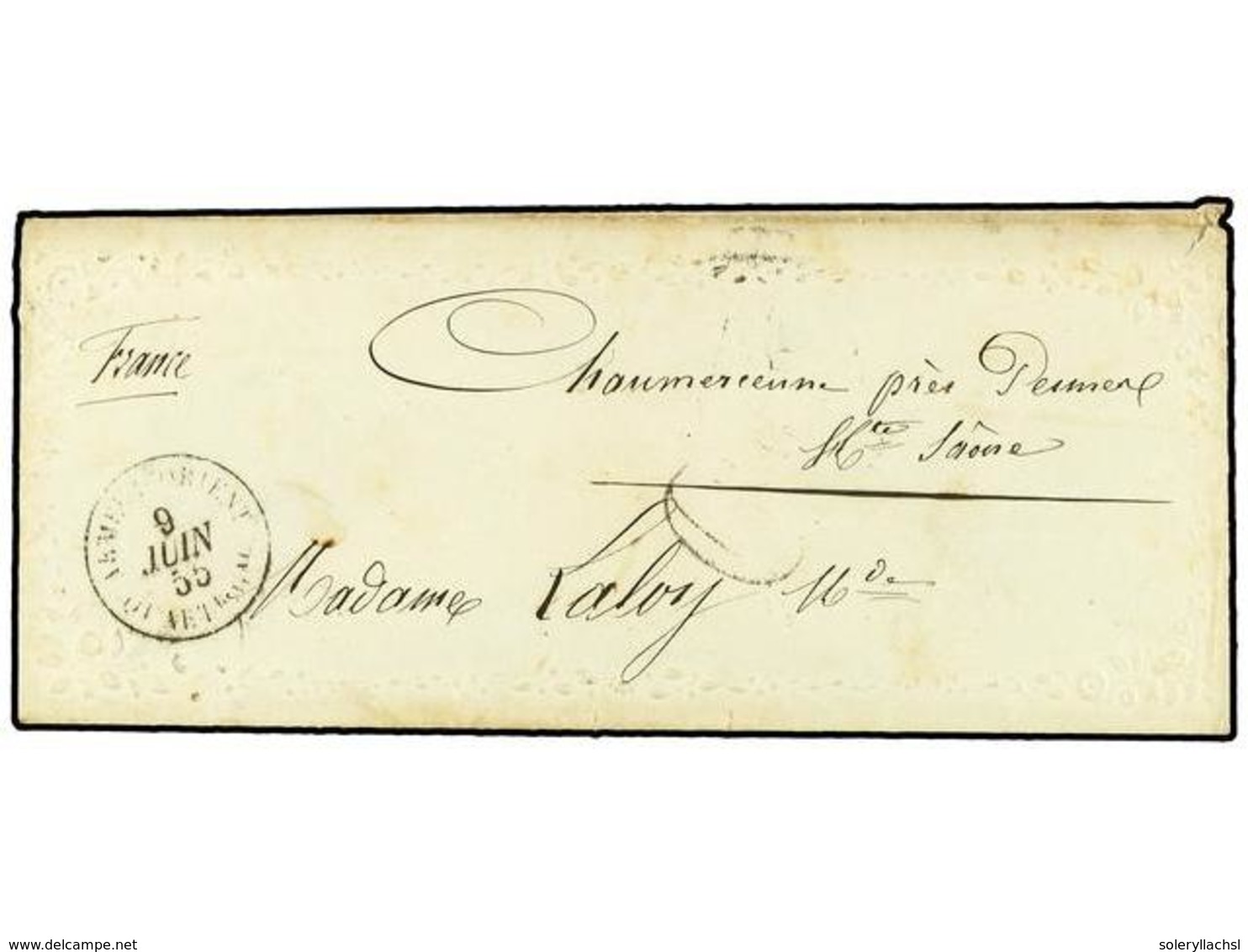 496 FRANCIA. 1855 (June 9). <B>CRIMEAN WAR. </B>Ladies's Embossed Envelope With Complete Original Contents Sent Stamples - Andere & Zonder Classificatie