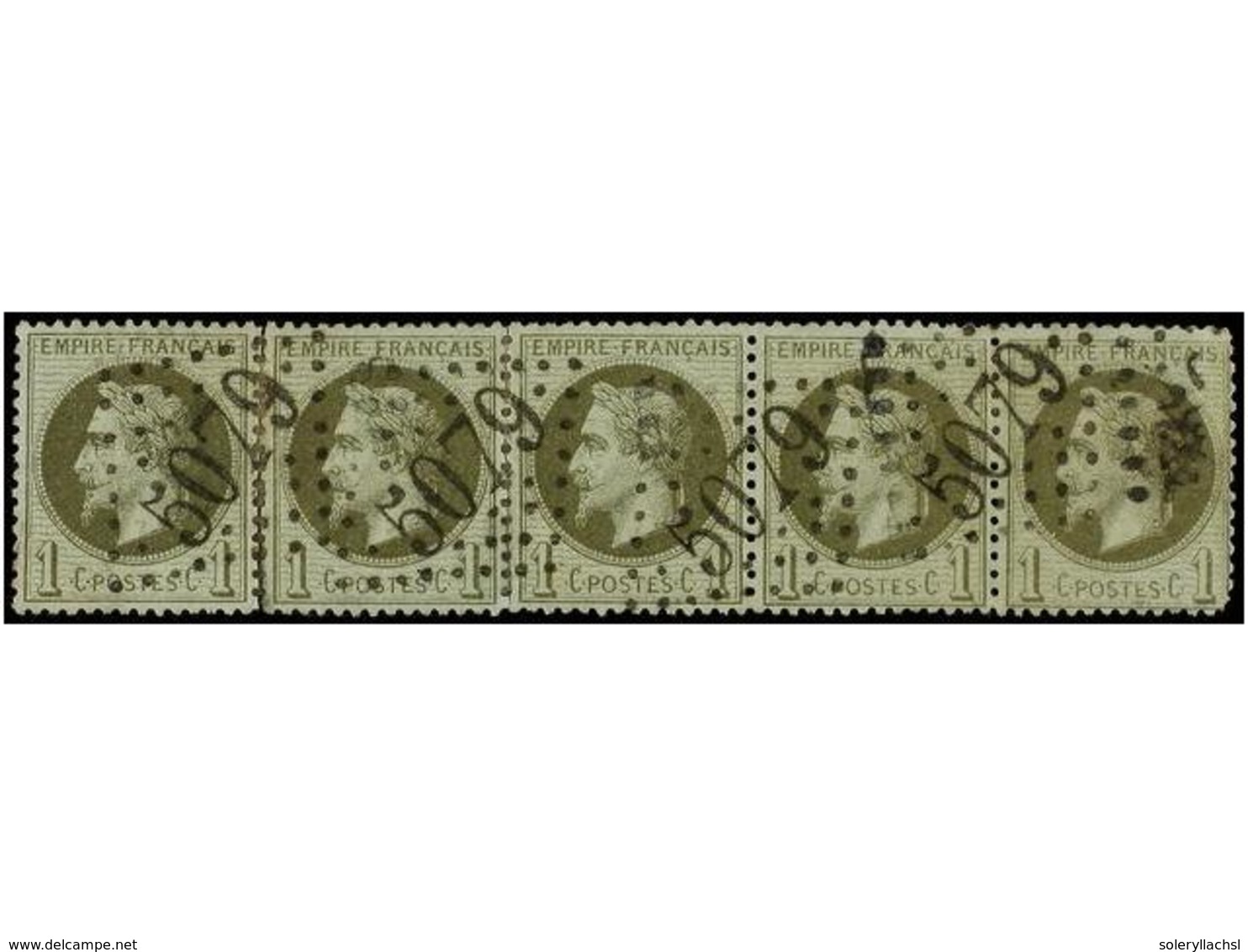 504 ° FRANCIA. Yv.25 (5). <B>1 Cto. </B>green Strip Of Five Tied By <B>5079 Grill</B> Cancel From <B>ALEXANDRETTE/SYRIE< - Sonstige & Ohne Zuordnung