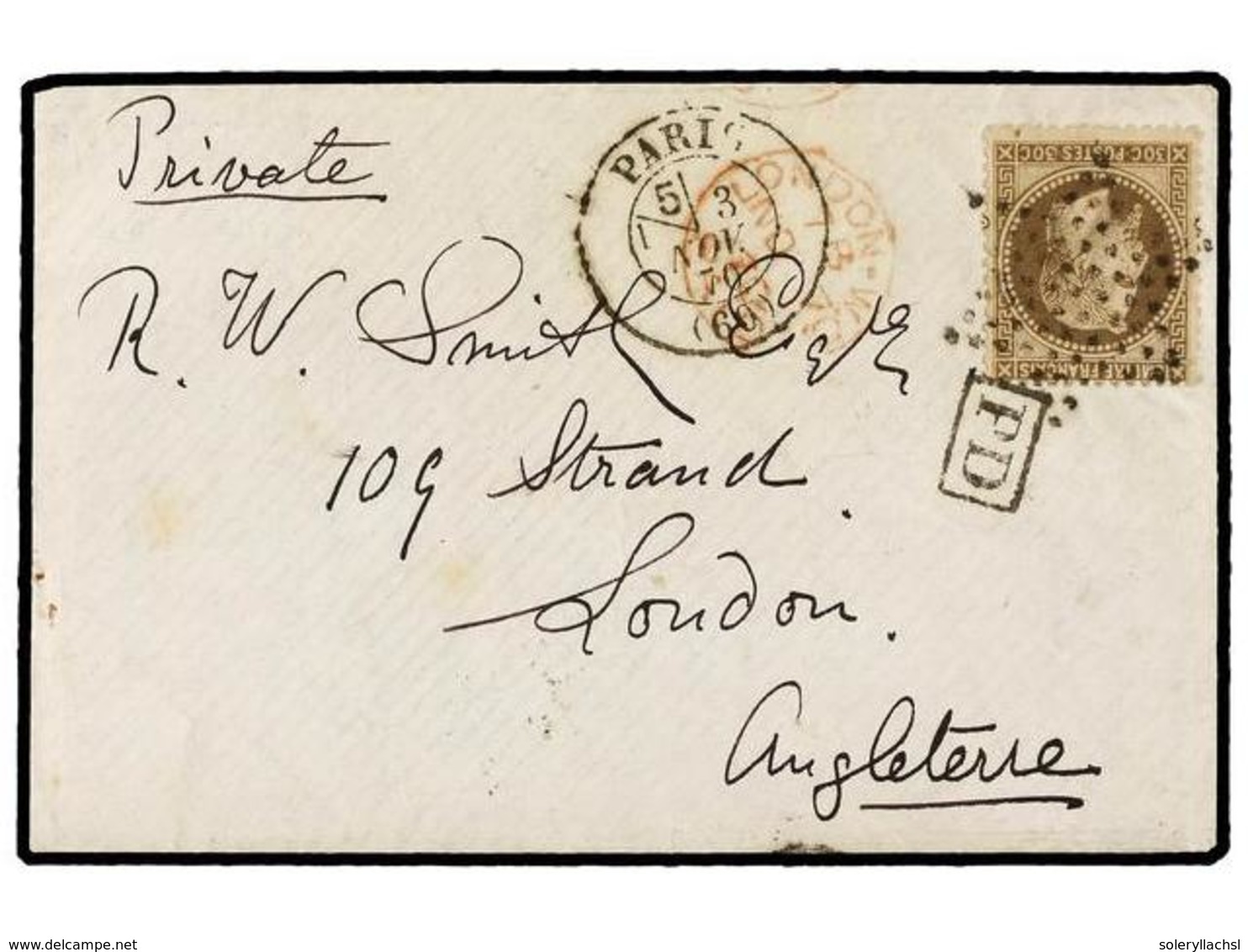 523 FRANCIA. 1870 (Nov. 3). PARIS To LONDON. <B>BALLOON 'FERDINAND FLOCON'</B>. Envelope With Full Contents Written <I>' - Andere & Zonder Classificatie