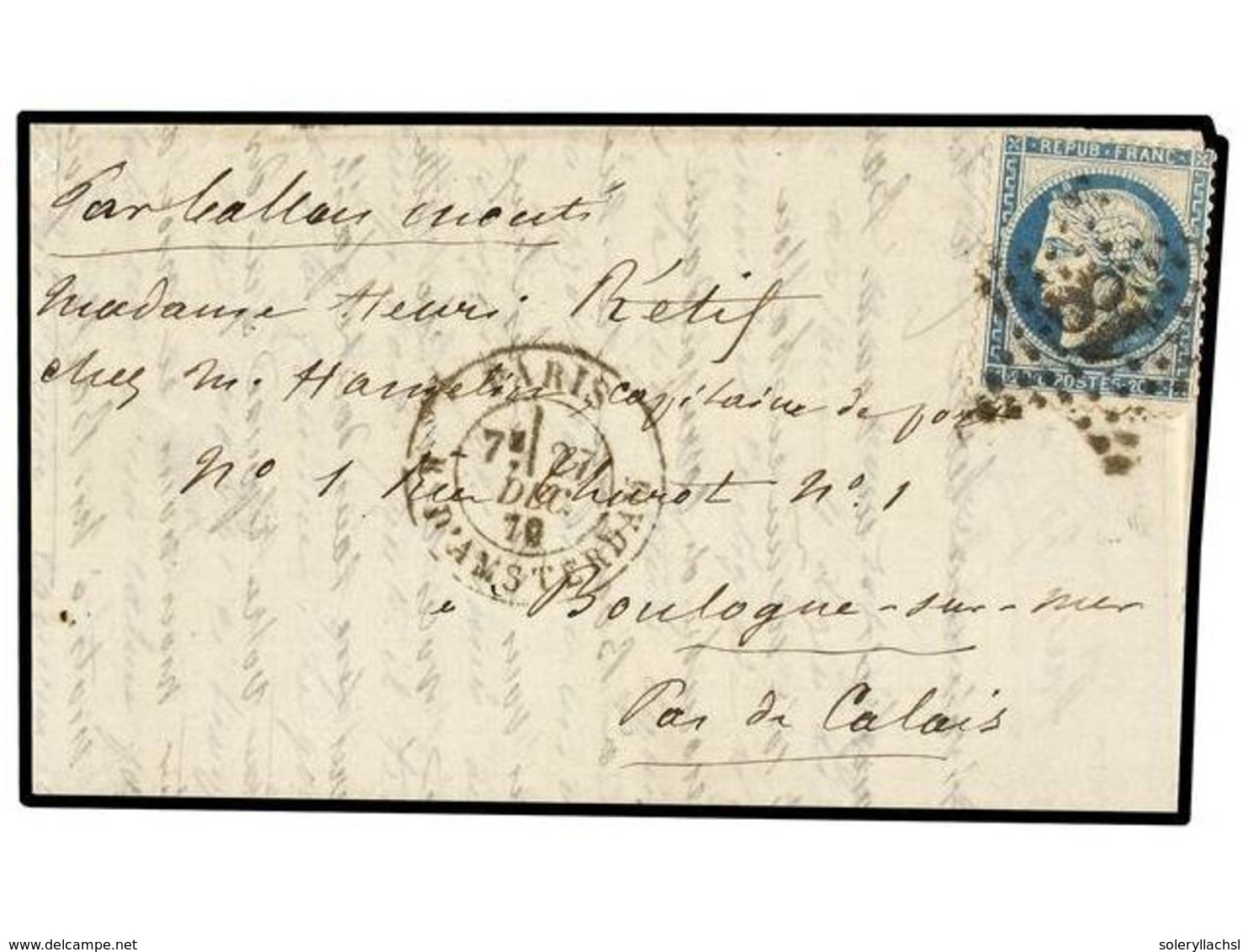 533 FRANCIA. 1870 (Dec. 27). PARIS To BOULOGNE SUR MER. <B>BALLOON 'LE BAYARD'</B>. Entire Letter Franked With <B>20 Cts - Andere & Zonder Classificatie