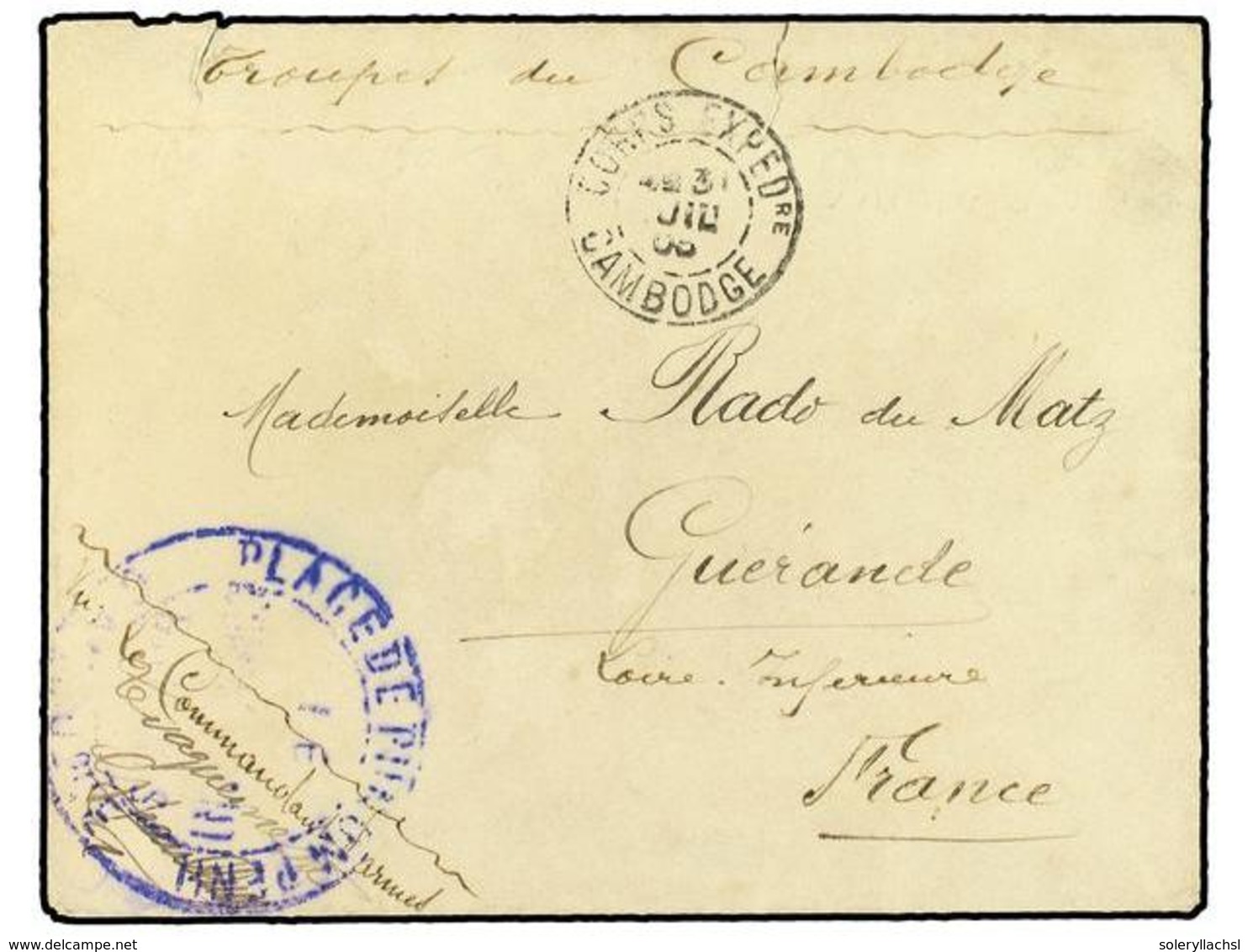 573 CAMBOYA. 1903. Envelope To FRANCE Endorsed 'Troupes De Cambodge' And Cancelled <B>CORPS EXPED. CAMBODGE</B> Double R - Sonstige & Ohne Zuordnung