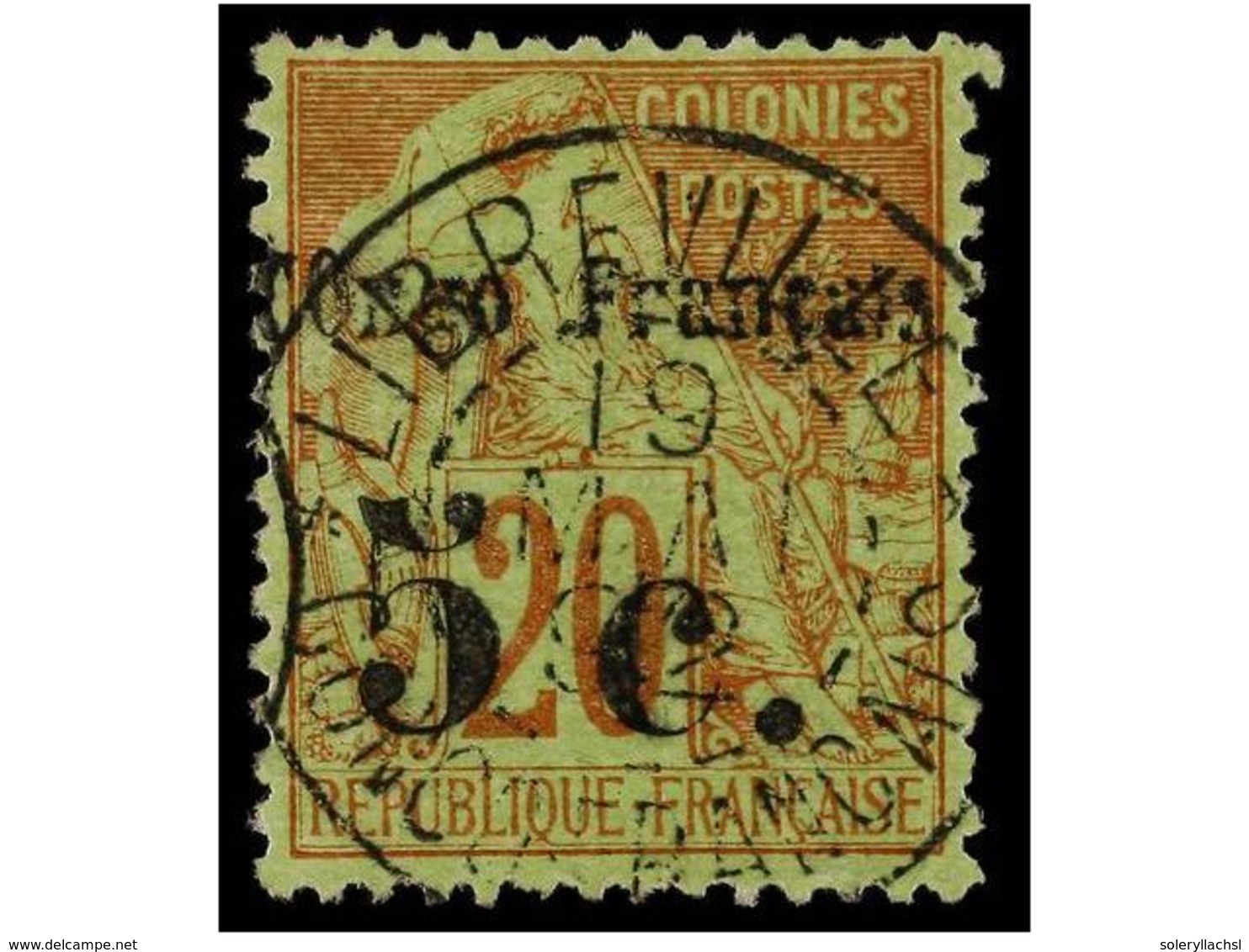 574 ° CONGO FRANCES. Yv.3. 1891. <B>5 Cts. S. 20 Cts.</B> Brown On Green, With <B>LIBREVILLE</B> Cancel. FINE. Yvert.480 - Sonstige & Ohne Zuordnung