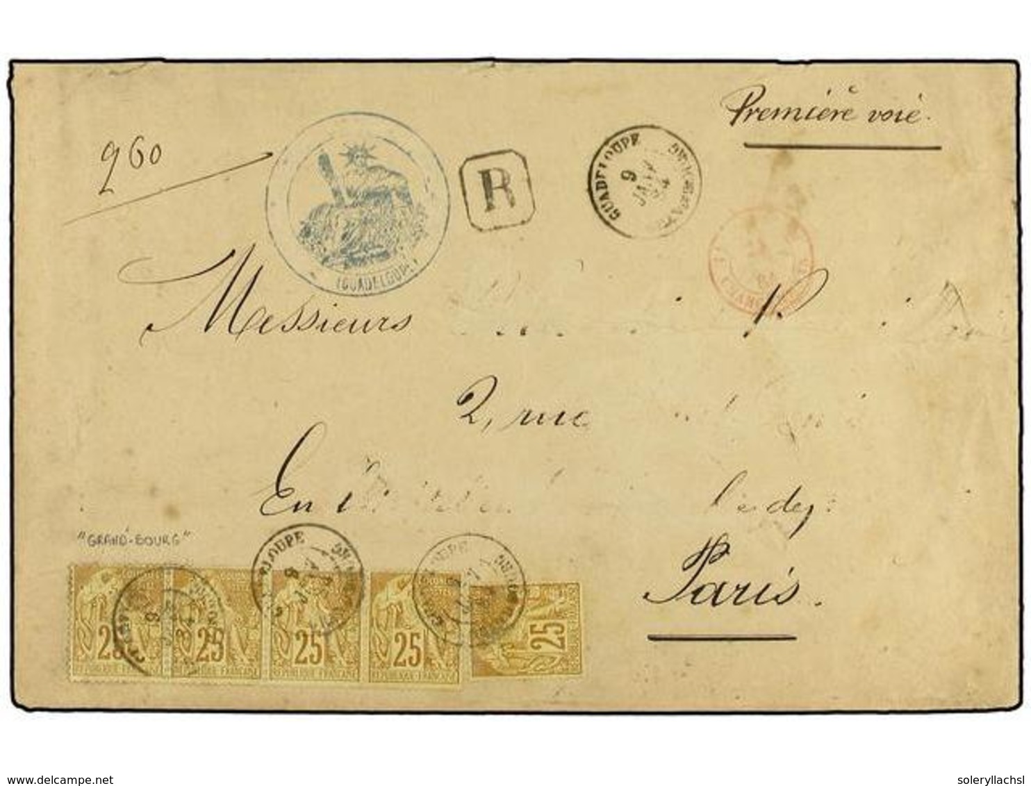 586 GUADALUPE. 1884 (Jan 9). Registered Cover To PARIS (part Of Address Neatly Erased), Franked By General Issues 1881 D - Altri & Non Classificati