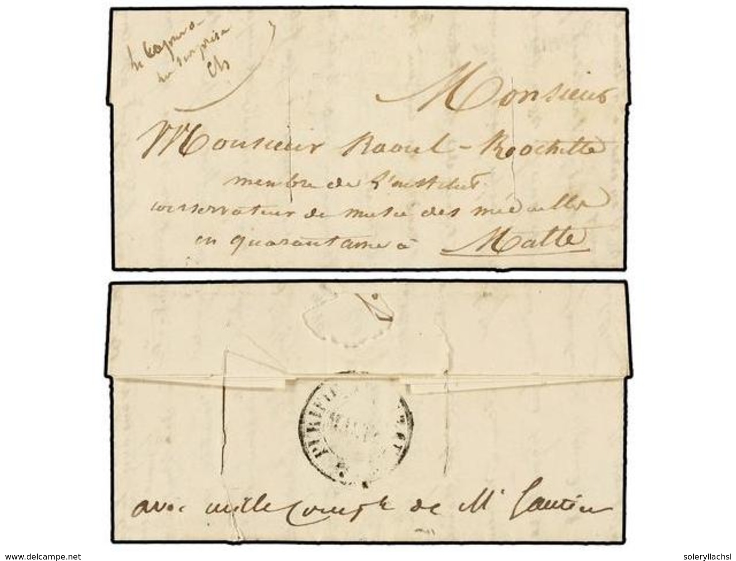 600 LEVANTE: CORREO FRANCES. 1838. Stampless Envelope Written From The 'Brig, La Surprise Off The Dardenalles' Addressed - Other & Unclassified