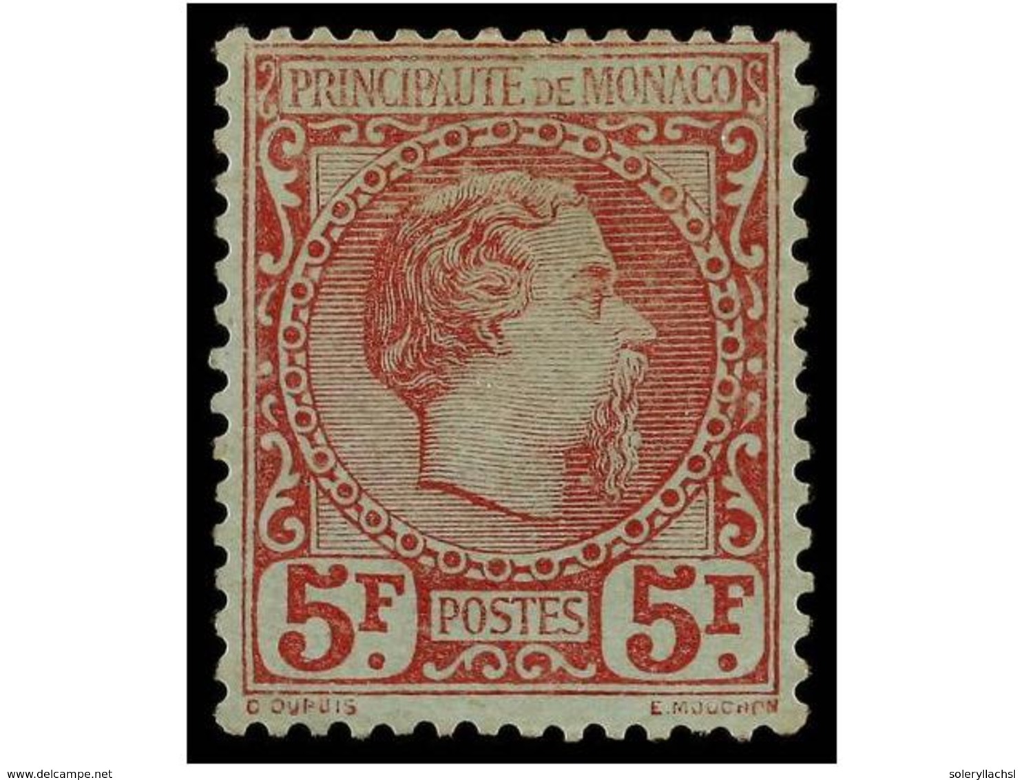 621 (*) MONACO. Yv.10. 1885. <B>5 Fr.</B> Rosa S. Verde. Muy Aceptable Centraje, Color Fresco, Sin Goma.<BR> Yvert.4.350 - Andere & Zonder Classificatie