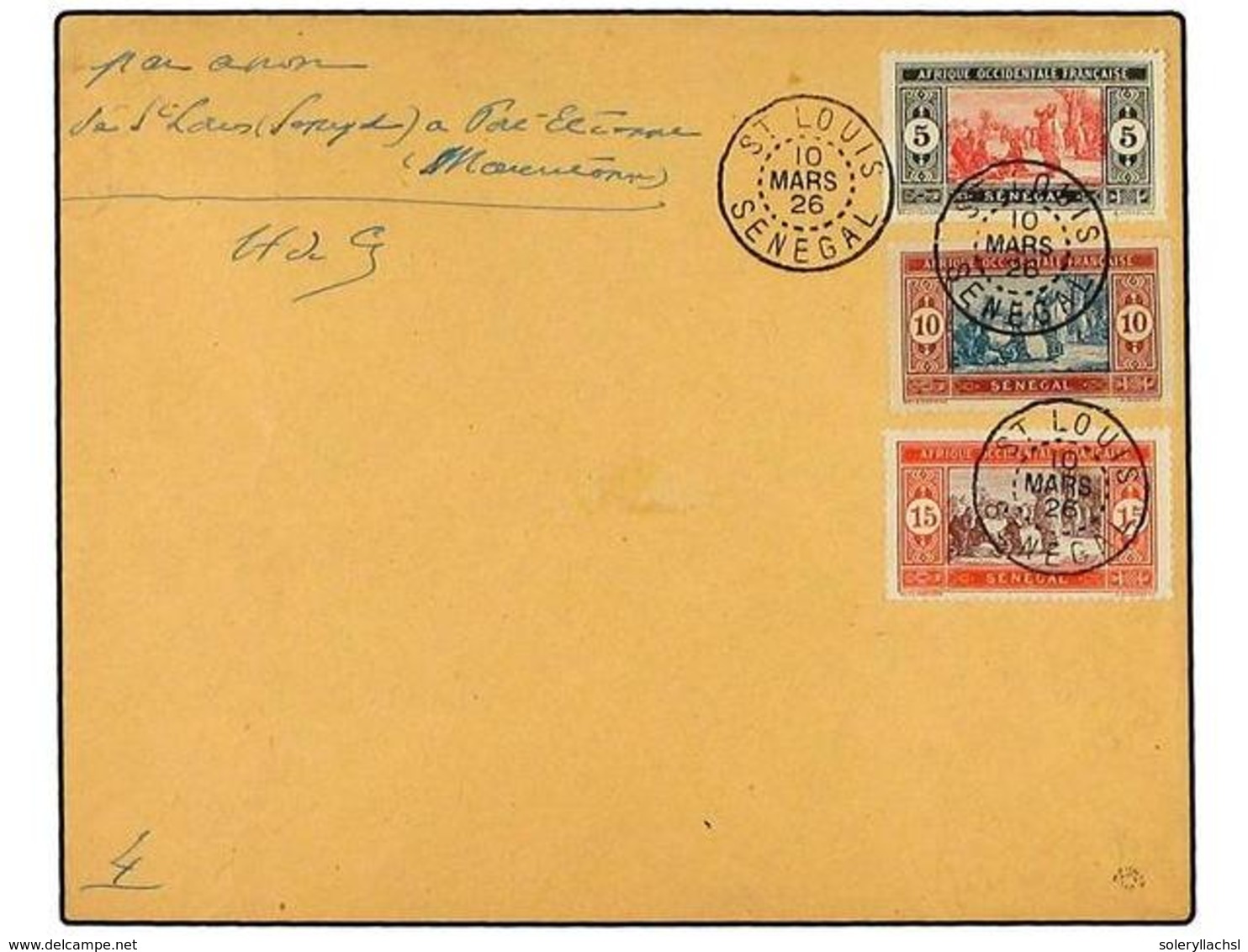 639 SENEGAL. 1926 (10-III). VUELO Especial ST. LOUIS (Senegal)-PORT ETIENNE (Mauritania). Carta Con Franqueo De <B>5, 10 - Autres & Non Classés