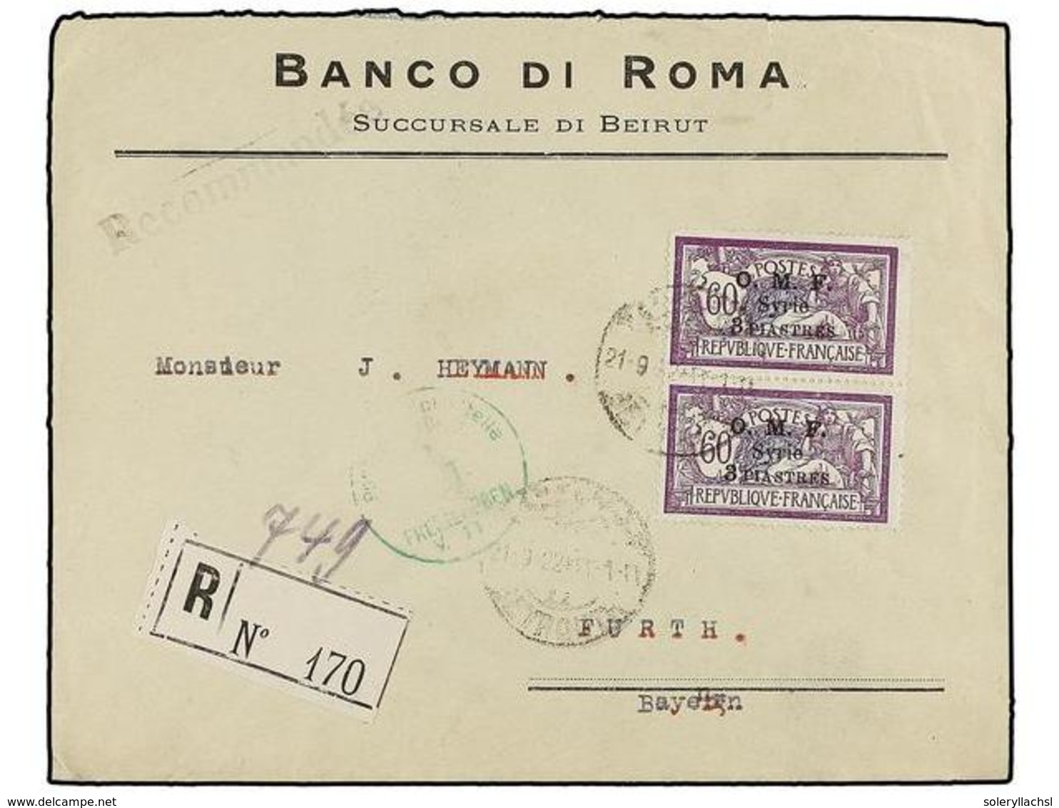 642 SIRIA. 1922-23. 5 Covers From BEYROUTH To GERMANY Diverse Frankings. - Sonstige & Ohne Zuordnung